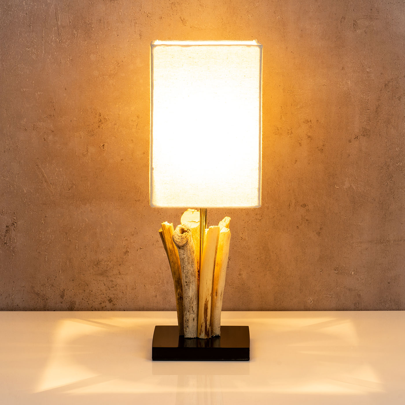 Tischlampe Höhe 41cm Treibholz Tischleuchte Holz Lampe Teakholz Deko Tischdeko