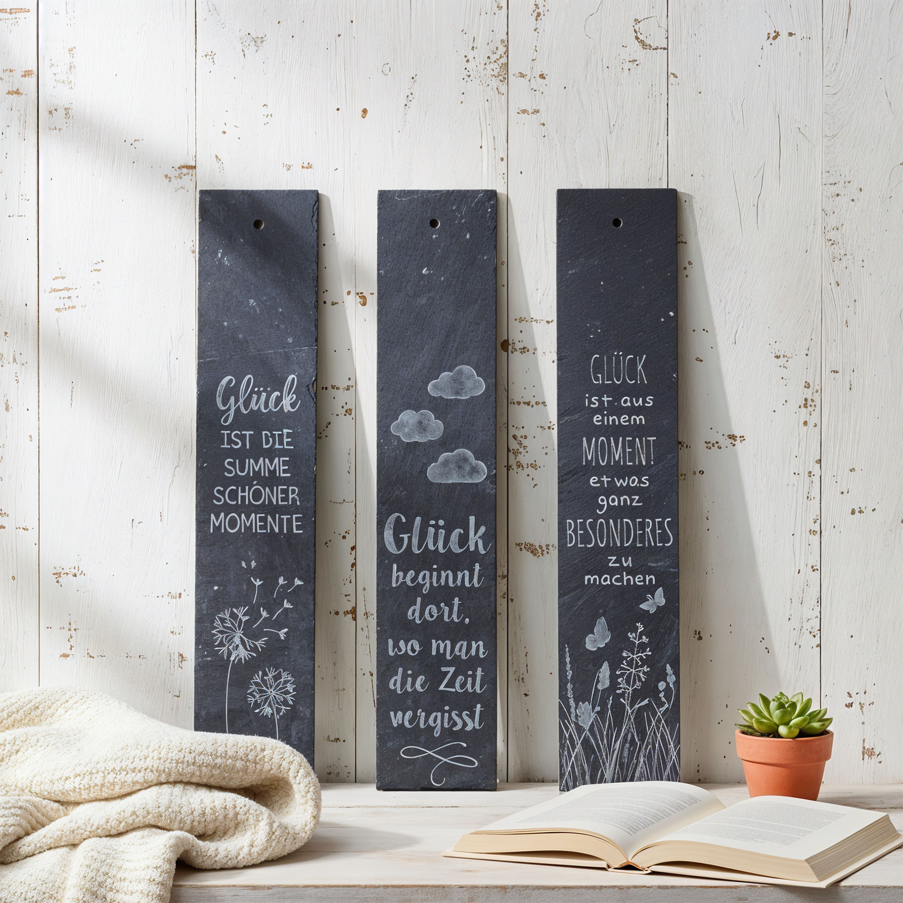Schiefer Schilder Glück H30cm Sprüche Deko Schild Schiefertafel Wandbild Schwarz