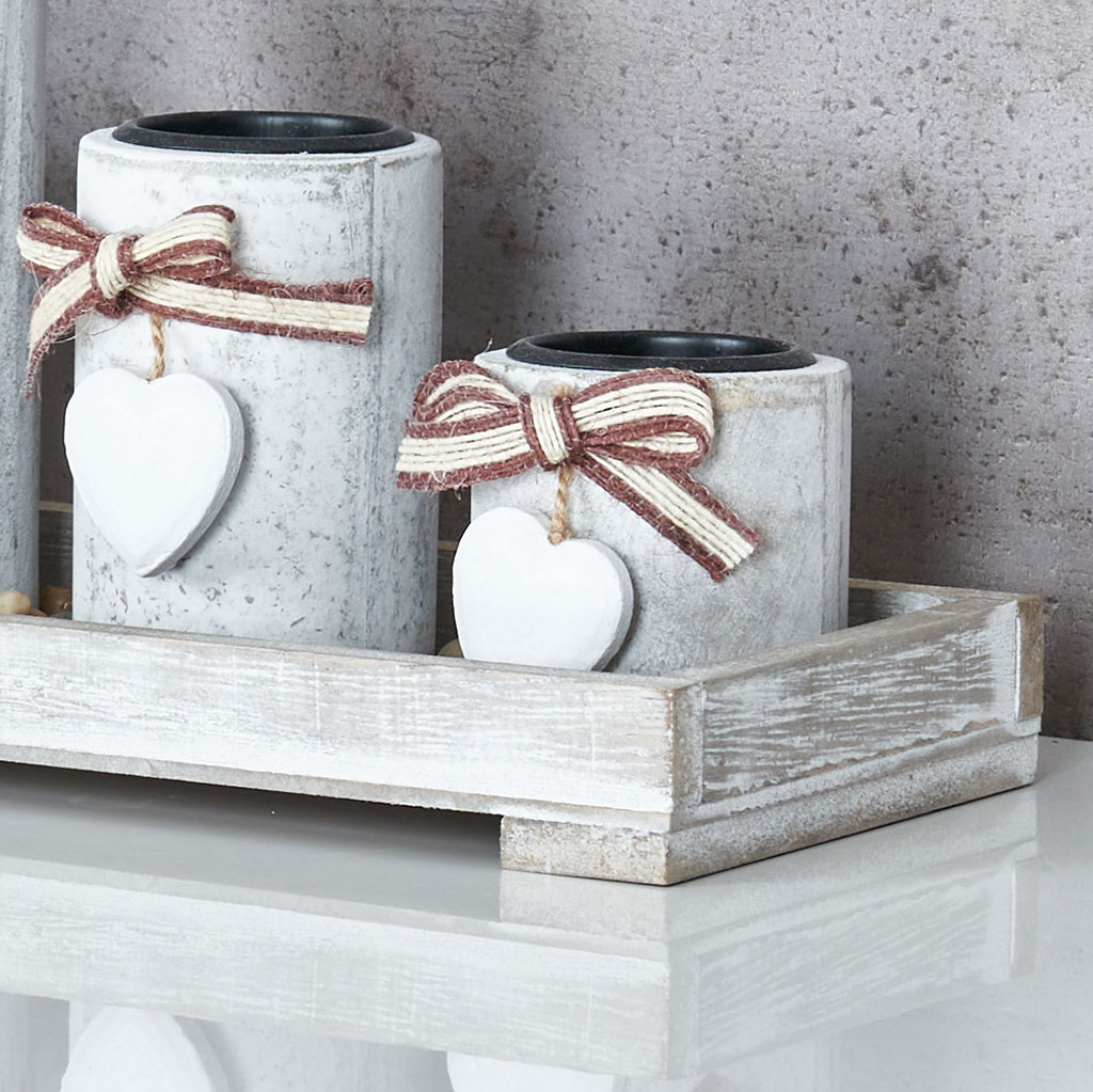 Teelichthalter Set Tablett 39x15x12cm Holz Shabby Chic Vintage Windlicht Deko