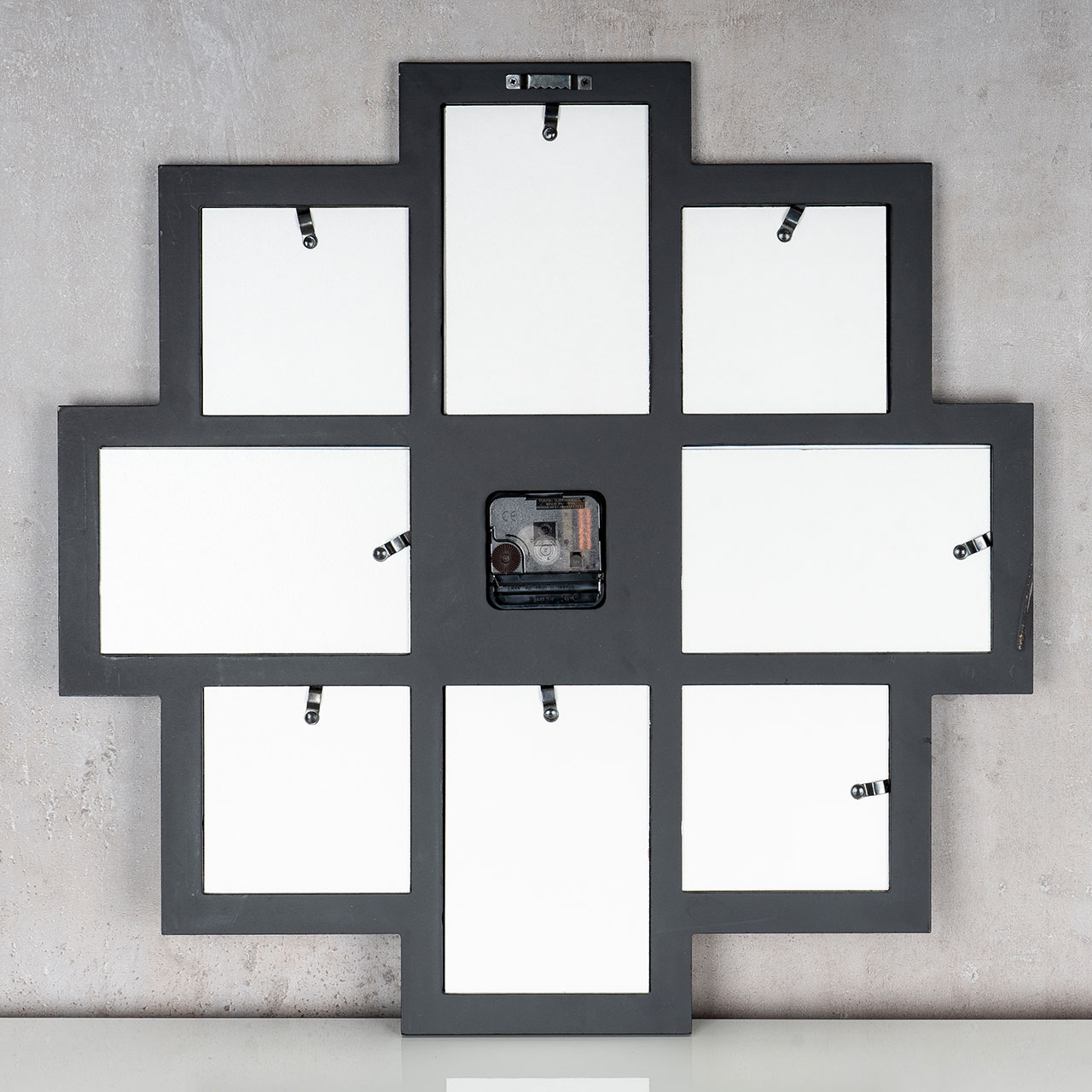 Wanduhr Schwarz 52x52cm Holz Bilderrahmen 8 Fotos Fotorahmen Collage Fotouhr
