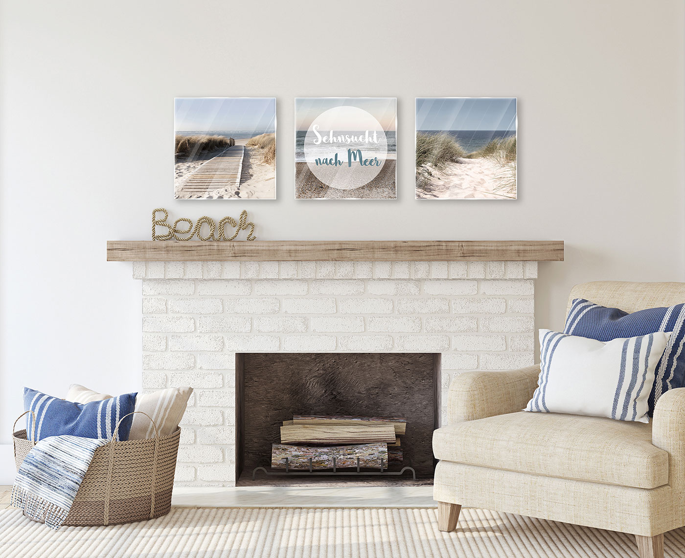 3er Set Wandbild je 30x30cm Glasbild Meer Düne Strand Sehnsucht Urlaub Küste