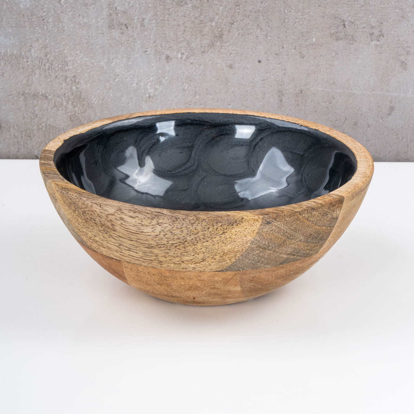 Schüssel 15cm Mango Holz Grau Perlmutt Emaille Schale Bowl Salatschüssel Deko