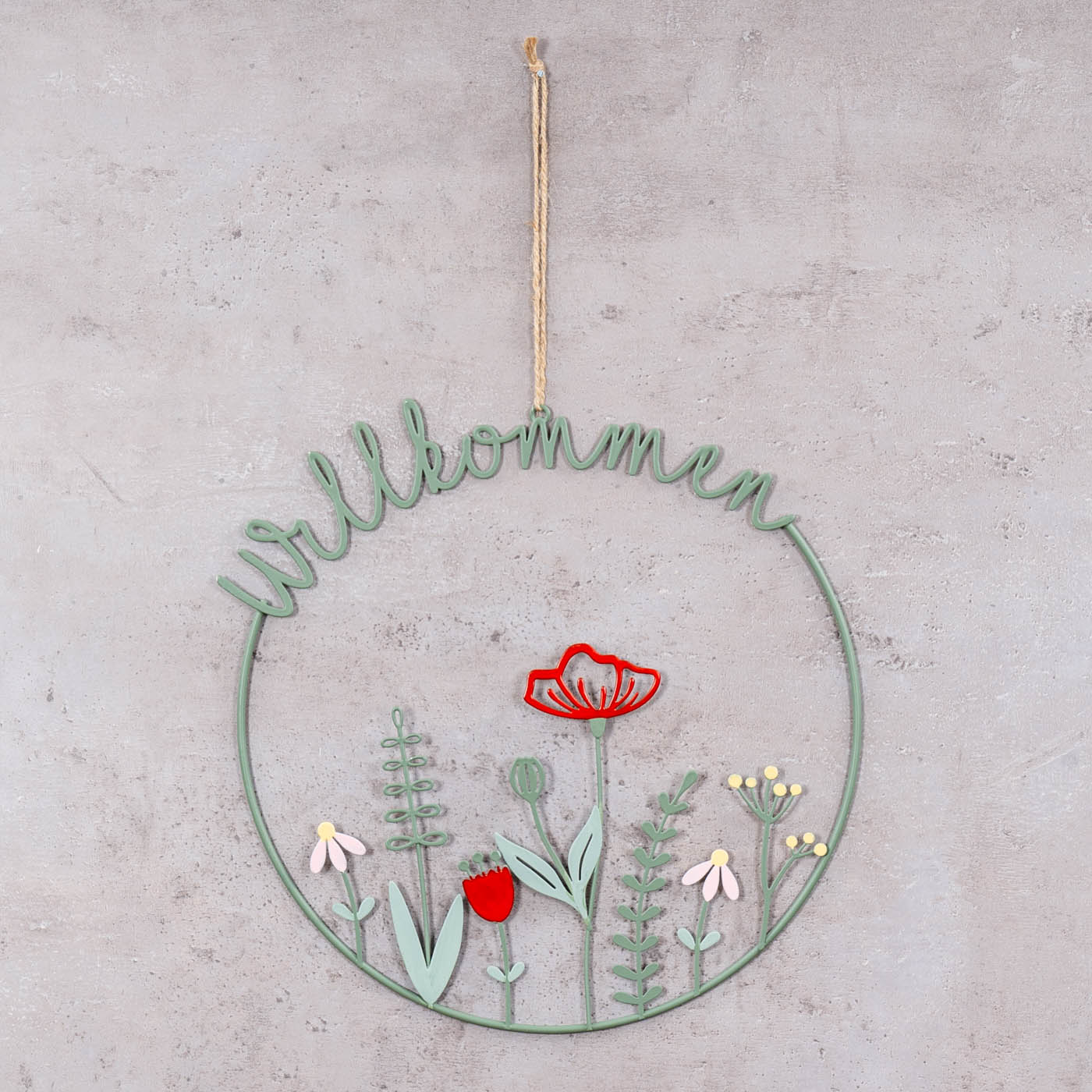 Willkommen Schild Ø30cm Türkranz Frühling Grün Wiese Türschild Wandbild Deko