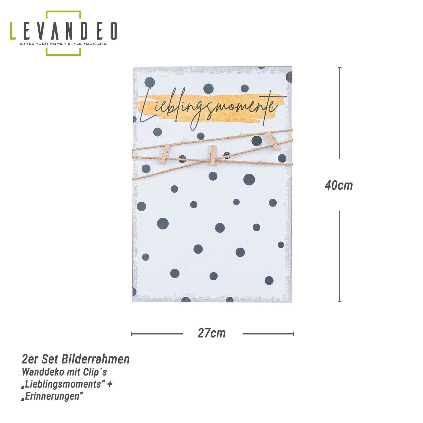 2er Set Deko Fototafel Lieblingsmomente Erinnerungen MDF Bilderrahmen Klammern
