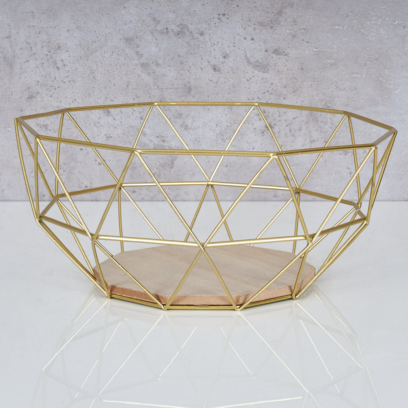 Korb Metall Gold 26x12cm Modern Holz Schüssel Schale Deko Industrial Obstschale