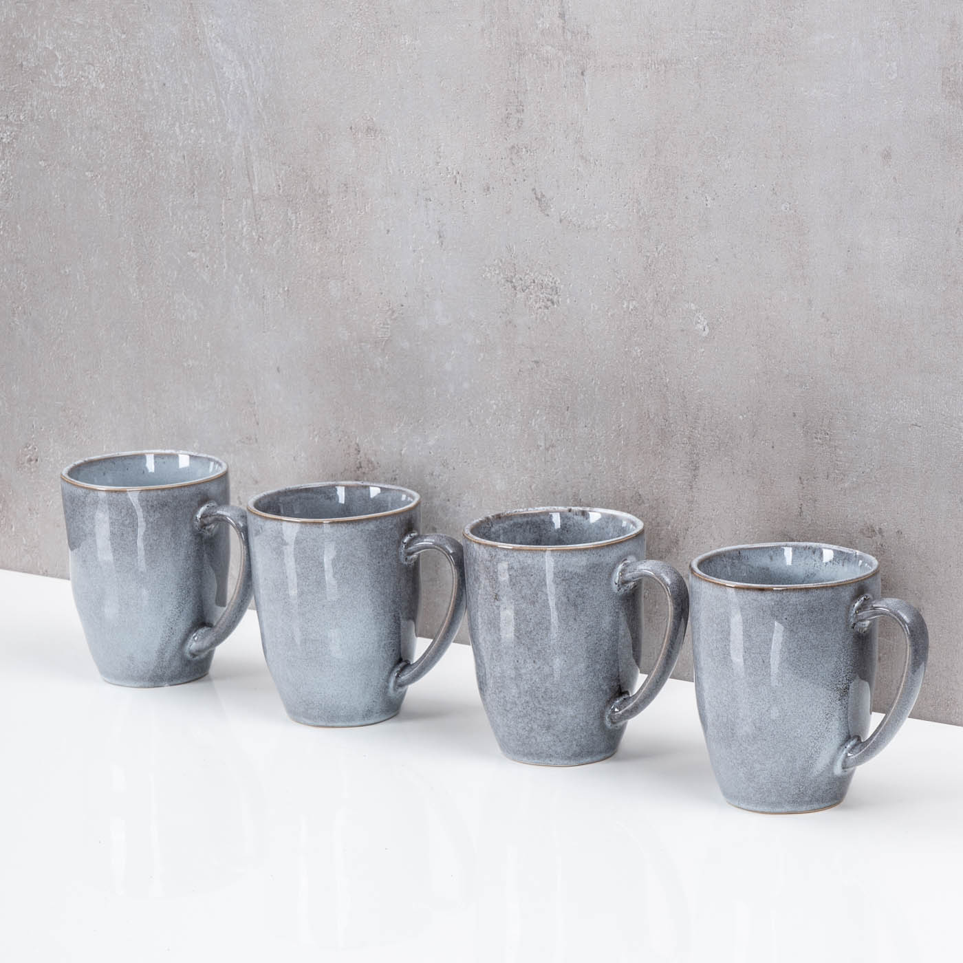 Steingut Becher 4er Set 300ml Tasse Grau Kaffeetasse Modern Design Küche