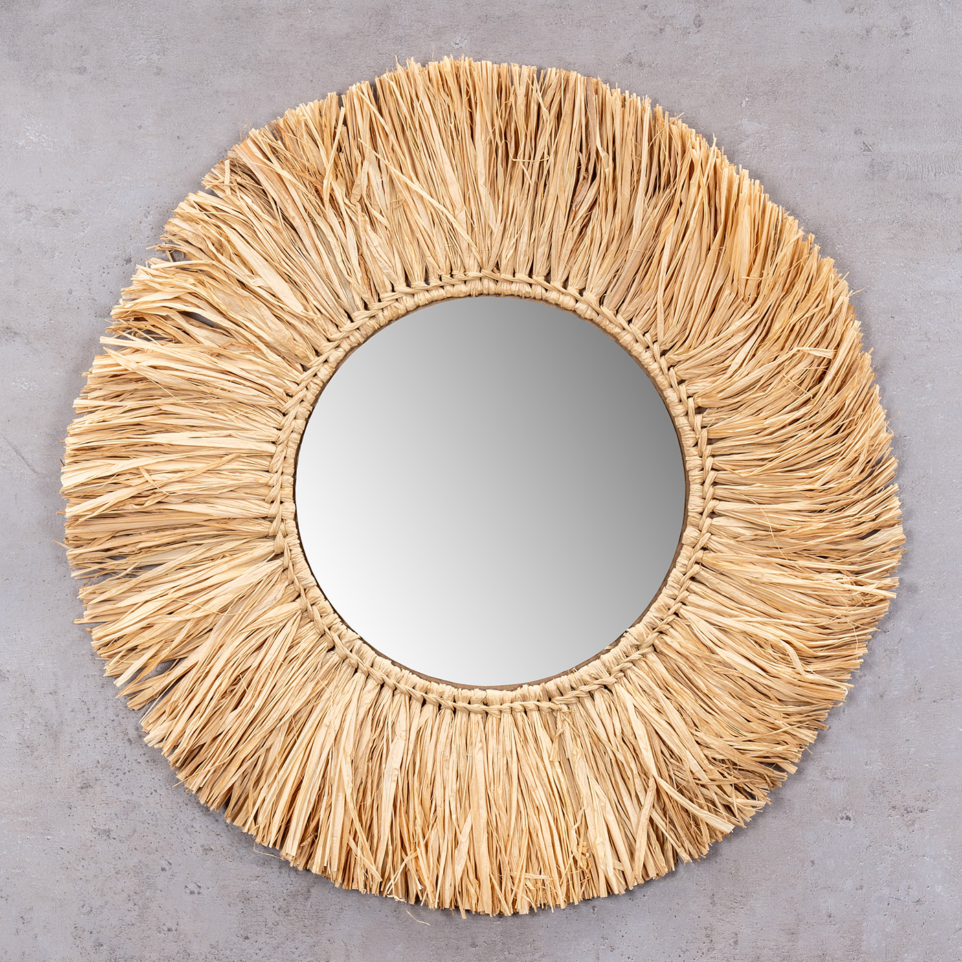 Wandspiegel Seegras Ø 50cm Spiegel Rund Flurspiegel Wanddeko Boho Deko Natur