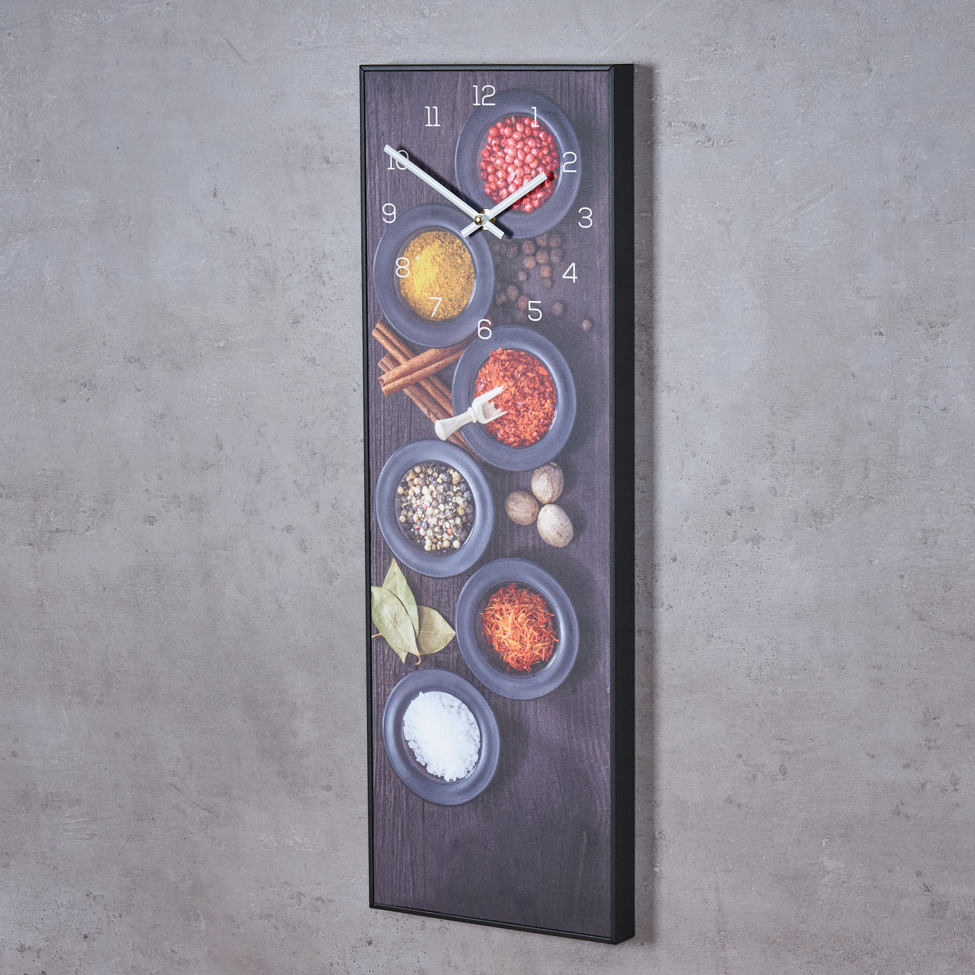 Wanduhr 20x60cm Uhr PVC Rahmen Schwarz Gewürze Küche Wanddeko Wandbild Bild