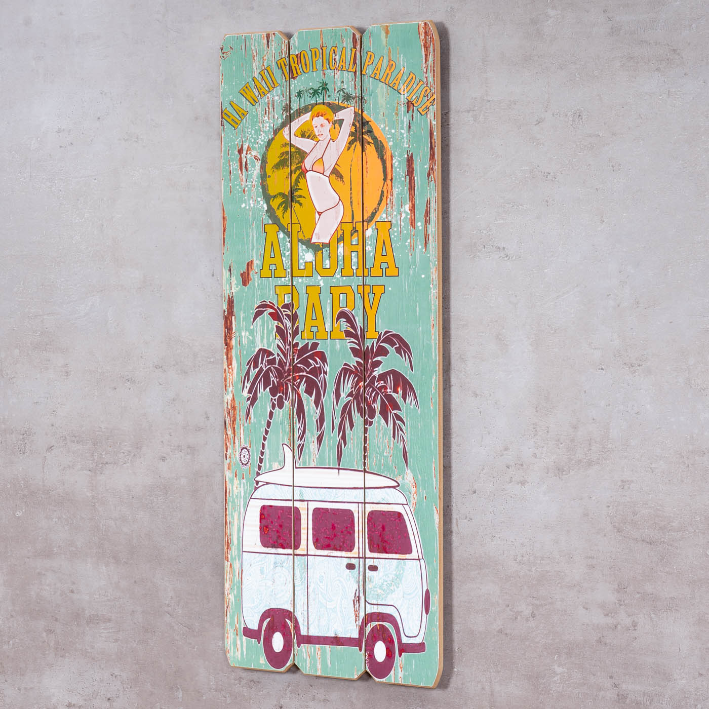 Holzschild Aloha Baby 30x80cm Hawaii Holzbild Wandbild Holzdeko Schild Wanddeko