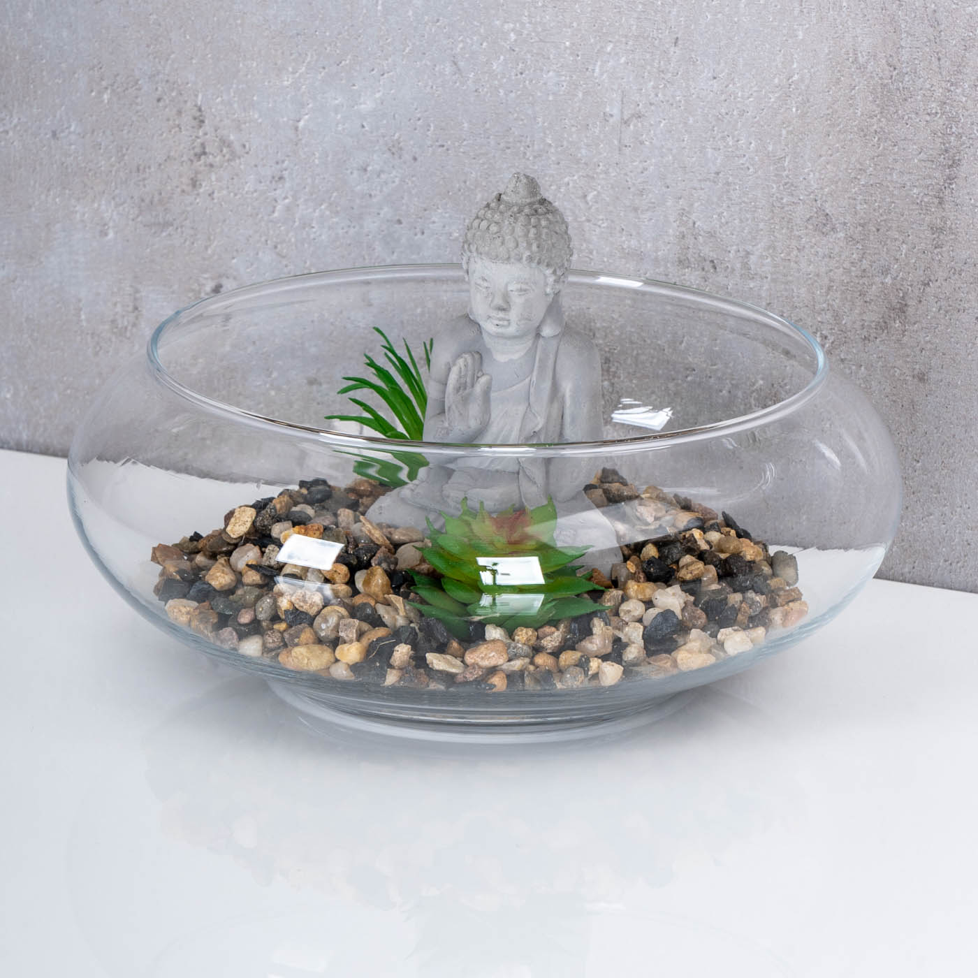 Deko-Schale D20cm Buddha Figur Grüne Sukkulente Glas Kunstpflanze Tisch-Deko
