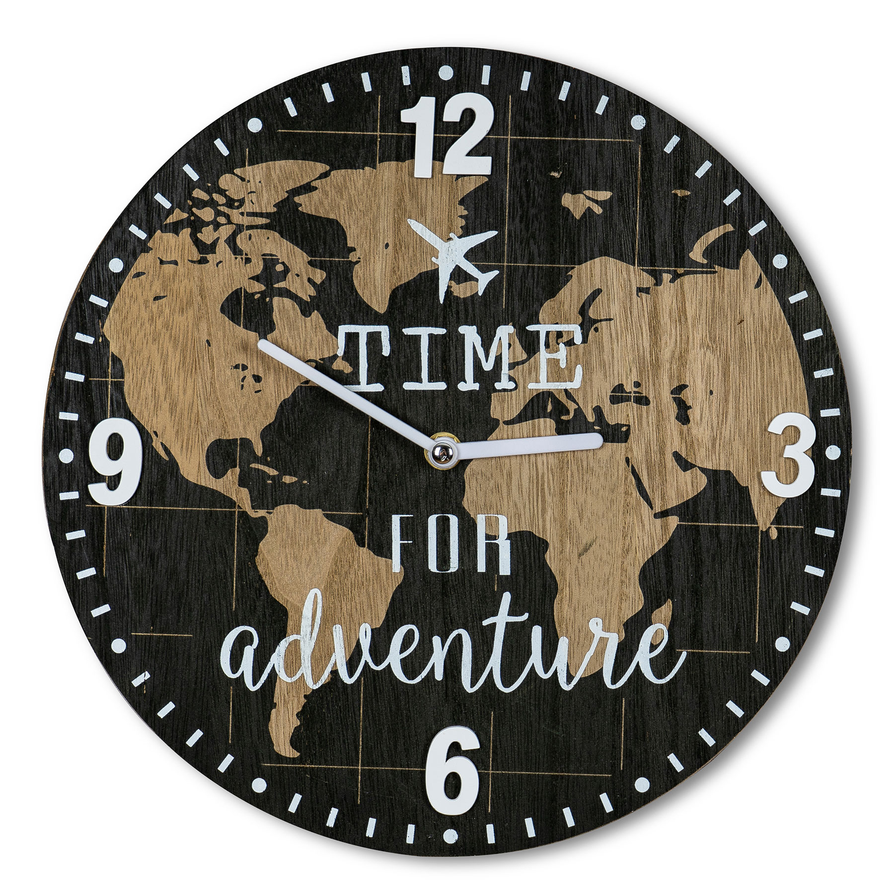 Wanduhr 30x30cm Uhr Holz Braun Küchenuhr Weltkarte Wanddeko Deko Zahlen Map