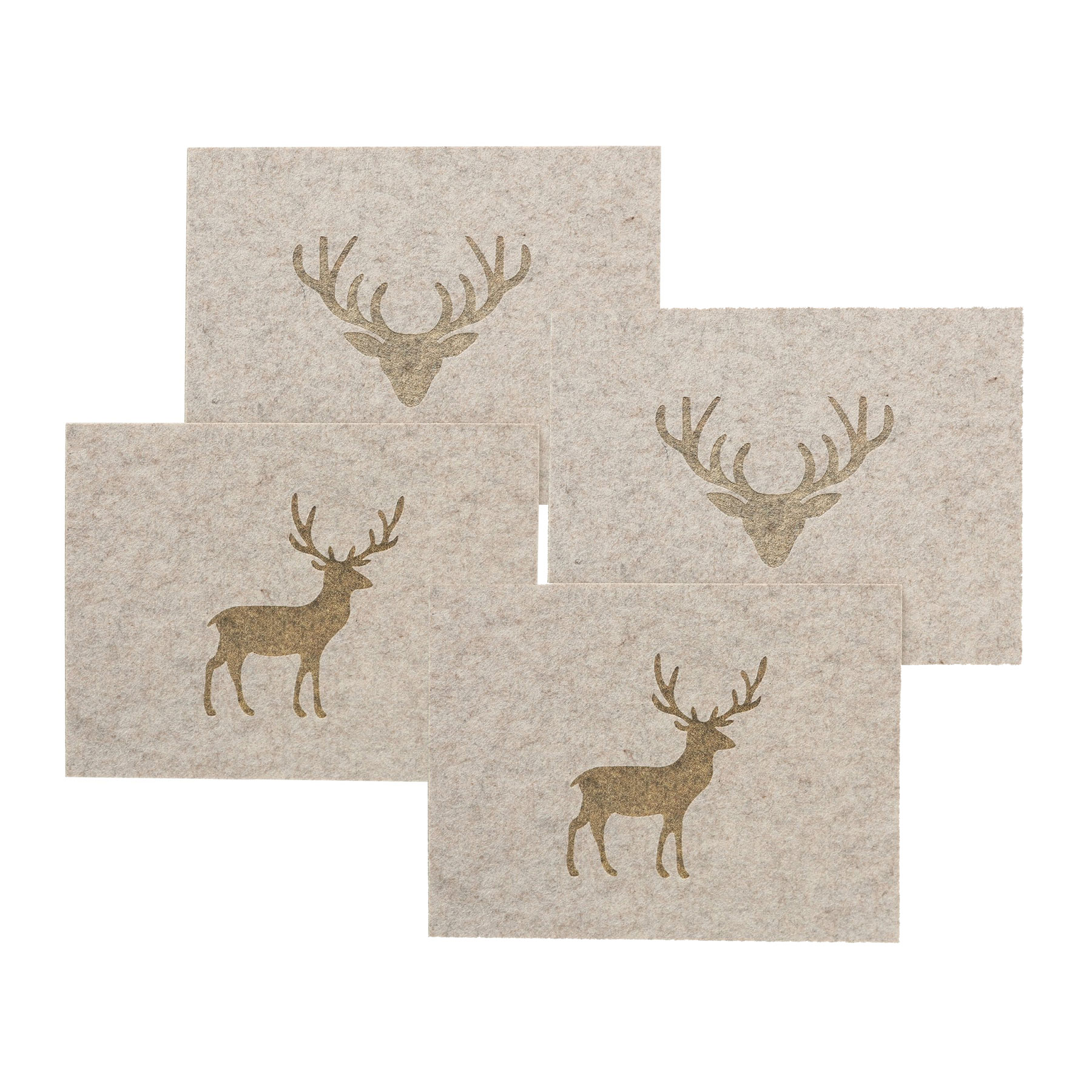 4er Set Platzset Hirsch Filz Grau Beige Tischset Tischunterlage Tischdeko Deko