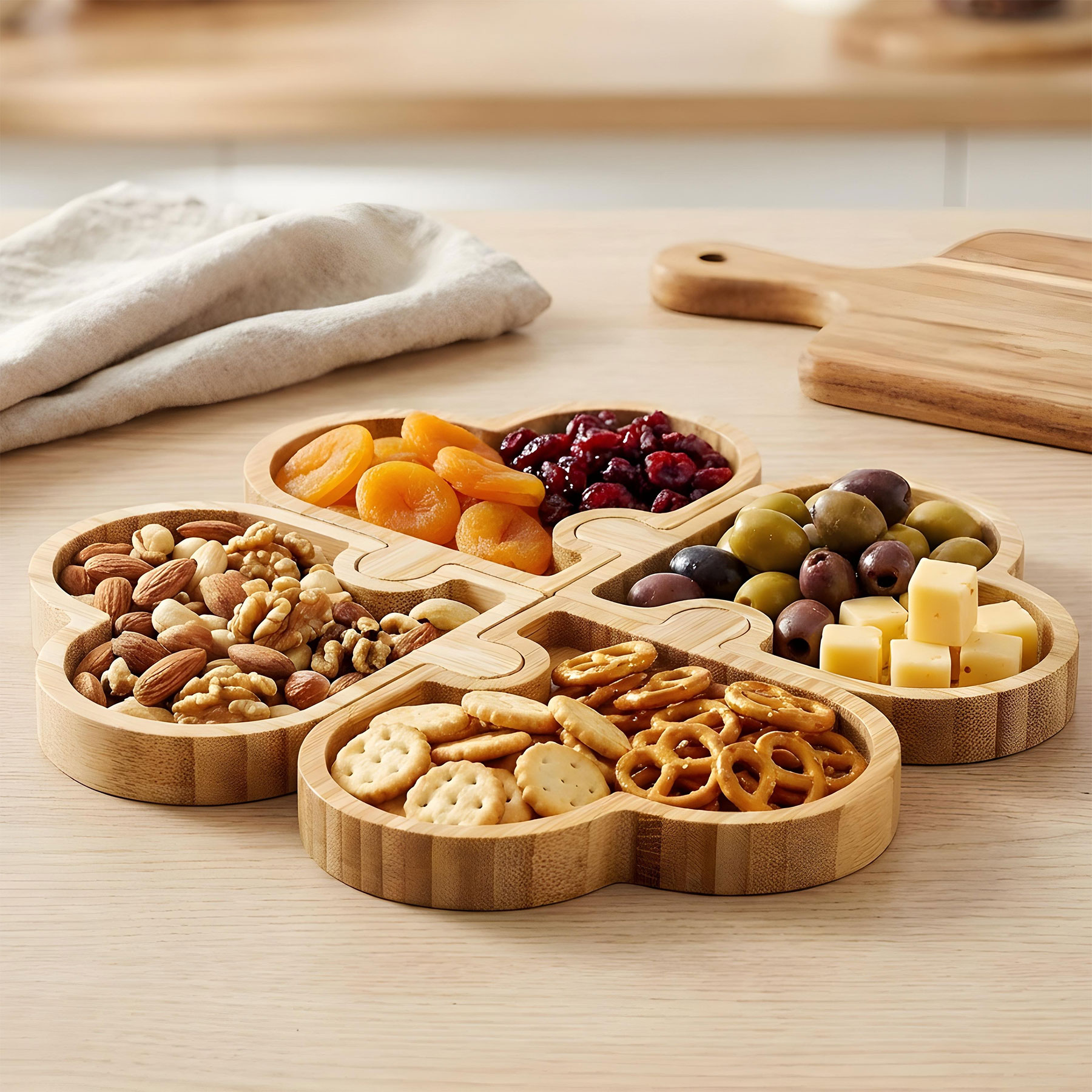 Snackteller Herz 25cm Bambus Holz Natur Teller Puzzle Schale Tischdeko Herzpuzzle