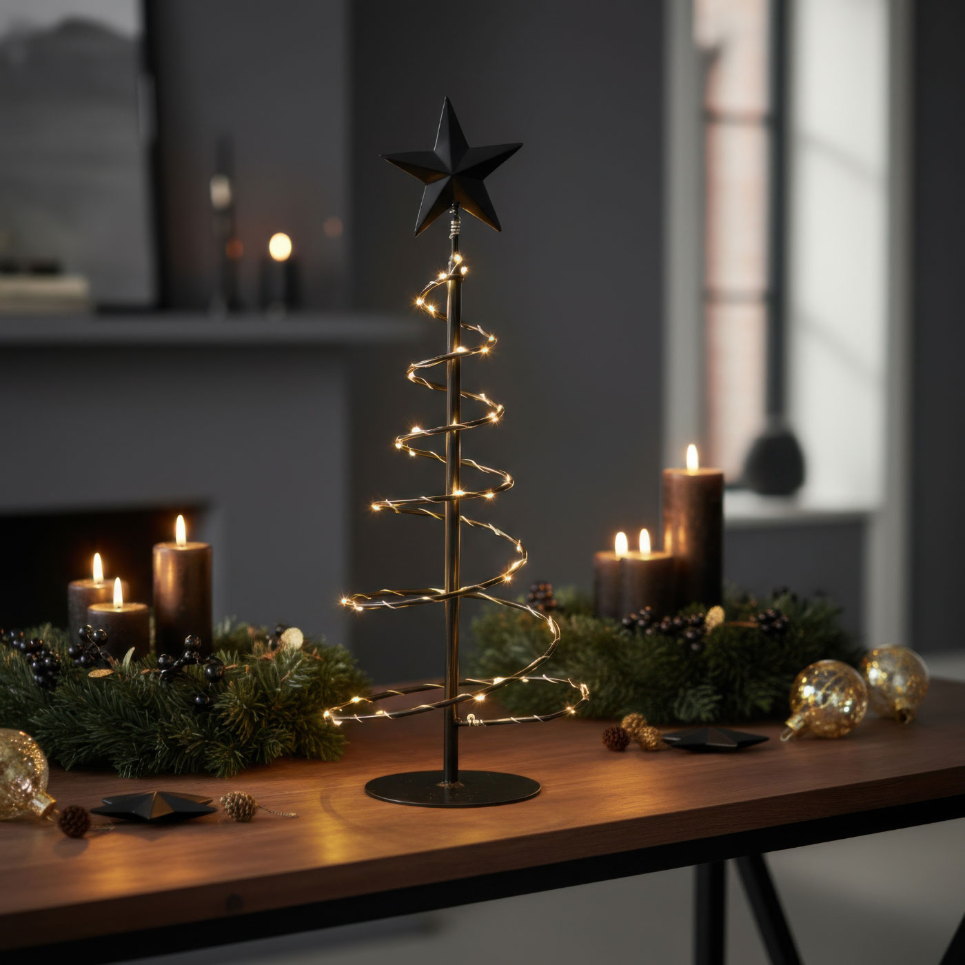 LED Metall Weihnachtsbaum H39cm Schwarz Spirale Weihnachtsdeko Beleuchtung Deko