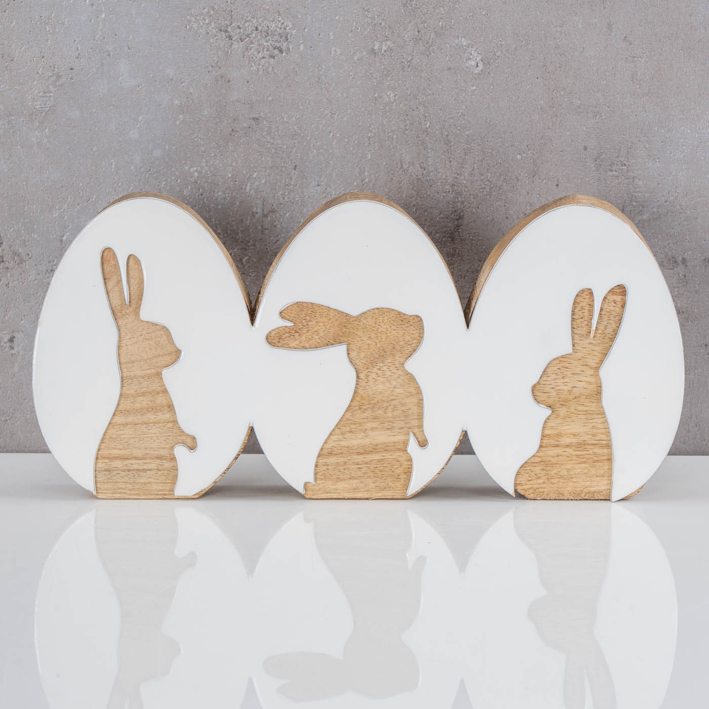 Deko Aufsteller Ostereier Hasendekor Mangoholz Natur Weiß Tischdeko Ostern Hase