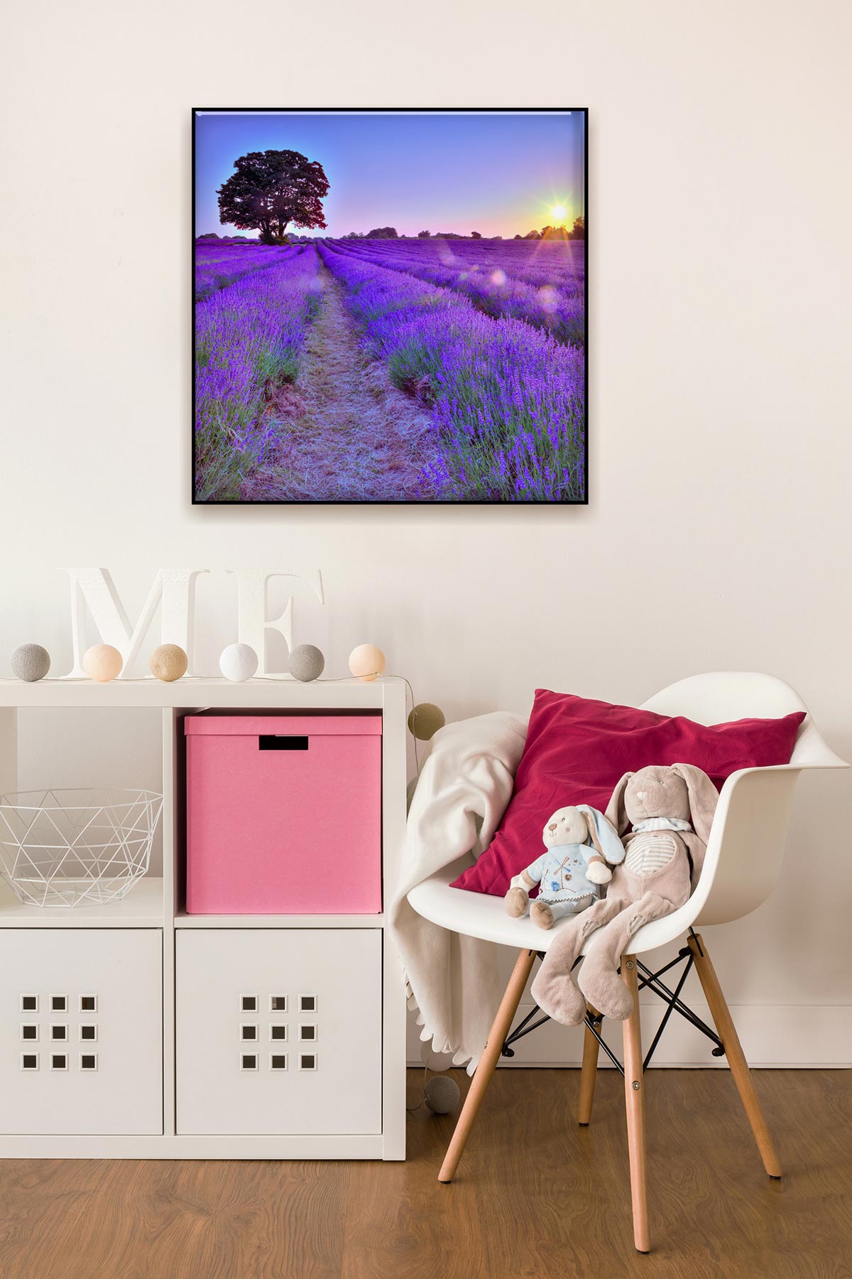 levandeo Glasbild 2er Set je 30x30cm Wandbild Glas Lavendel Feld Sonne Land