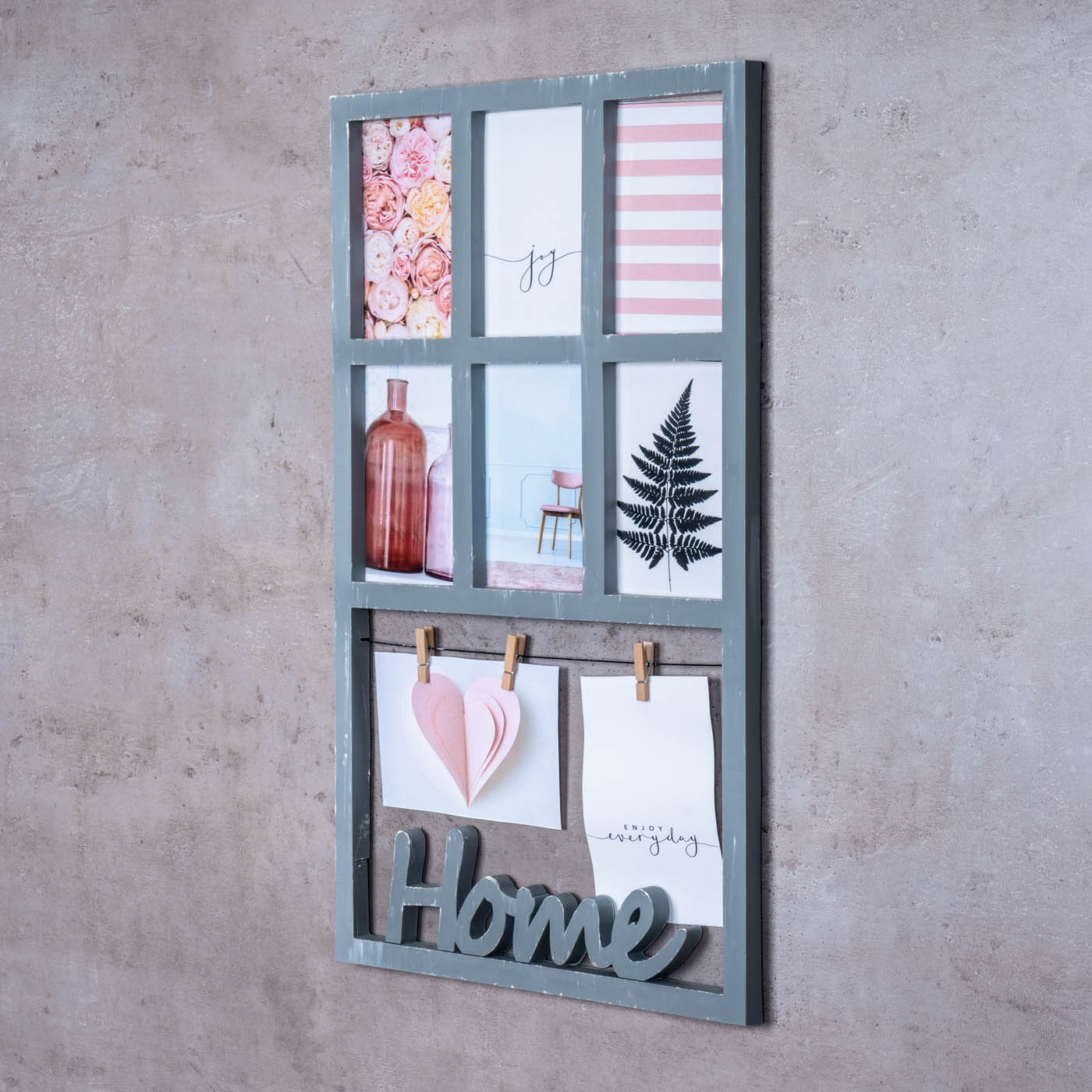Bilderrahmen H56cm 6 Fotos Grau Home Klammern Shabby Chic Fotorahmen Collage