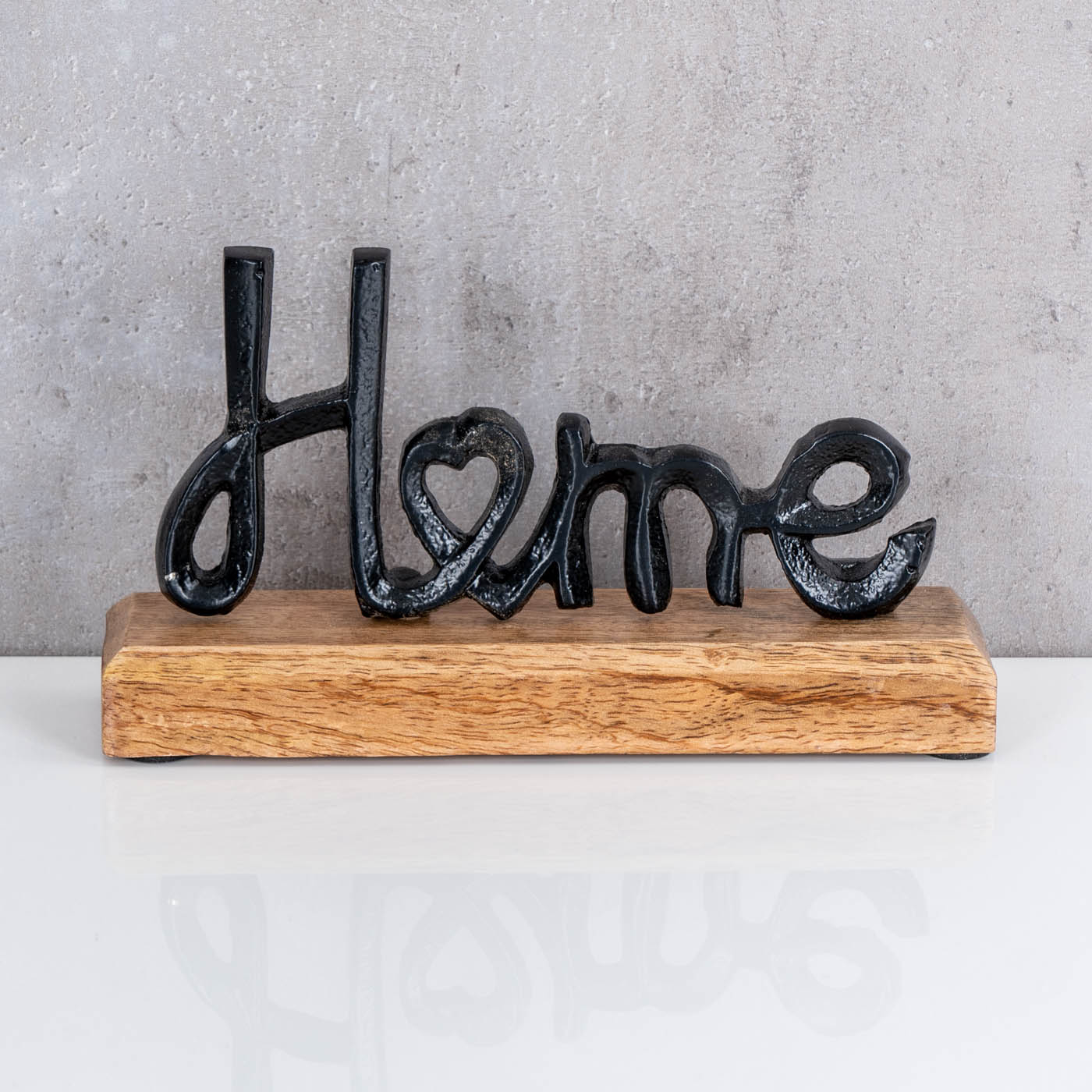 Aufsteller Home H11cm Schriftzug Schwarz Metall Holz Deko Mangoholz Tischdeko