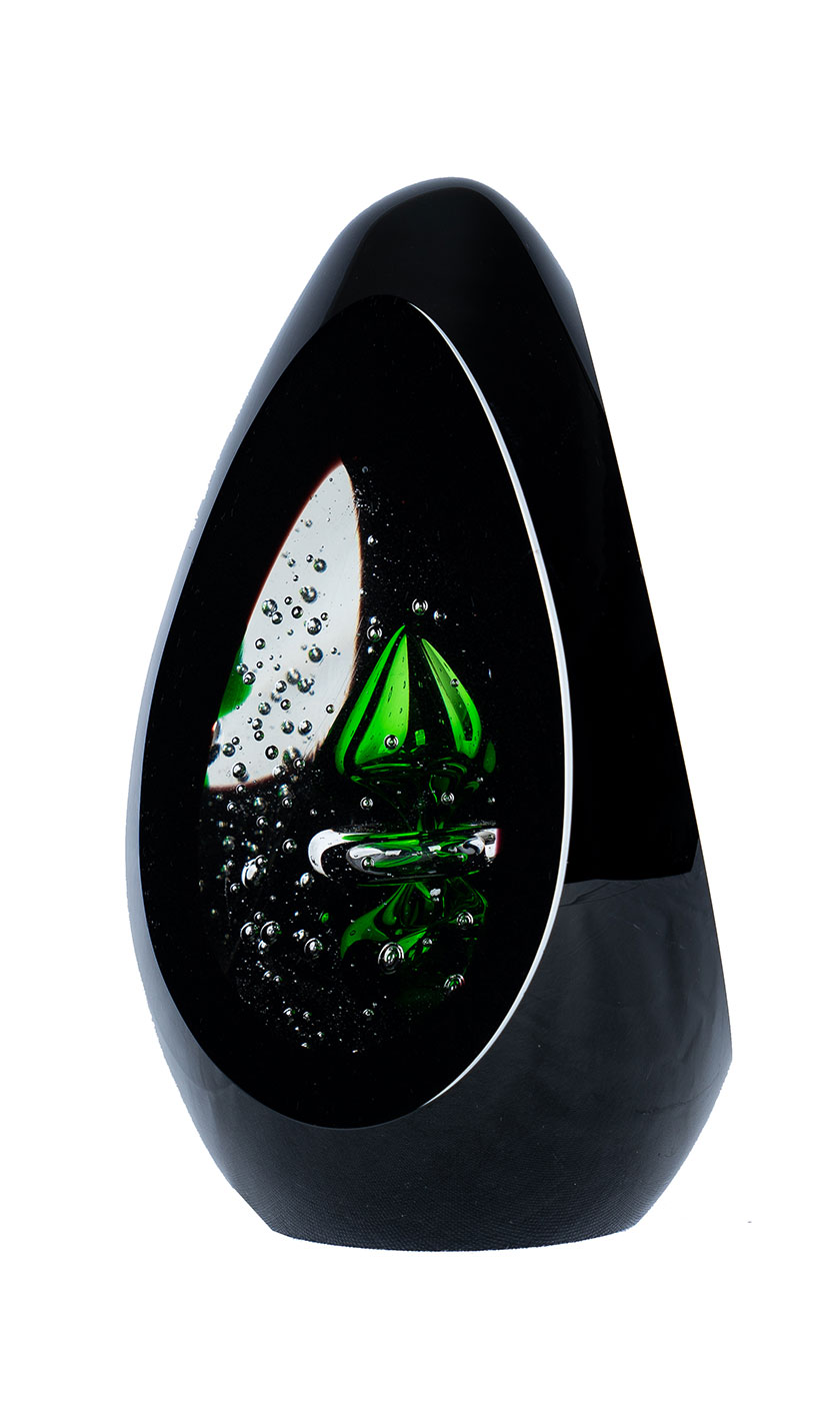 Design Glas Skulptur H15cm Schwarz Grün Kunst Unikat Briefbeschwerer Deko Figur