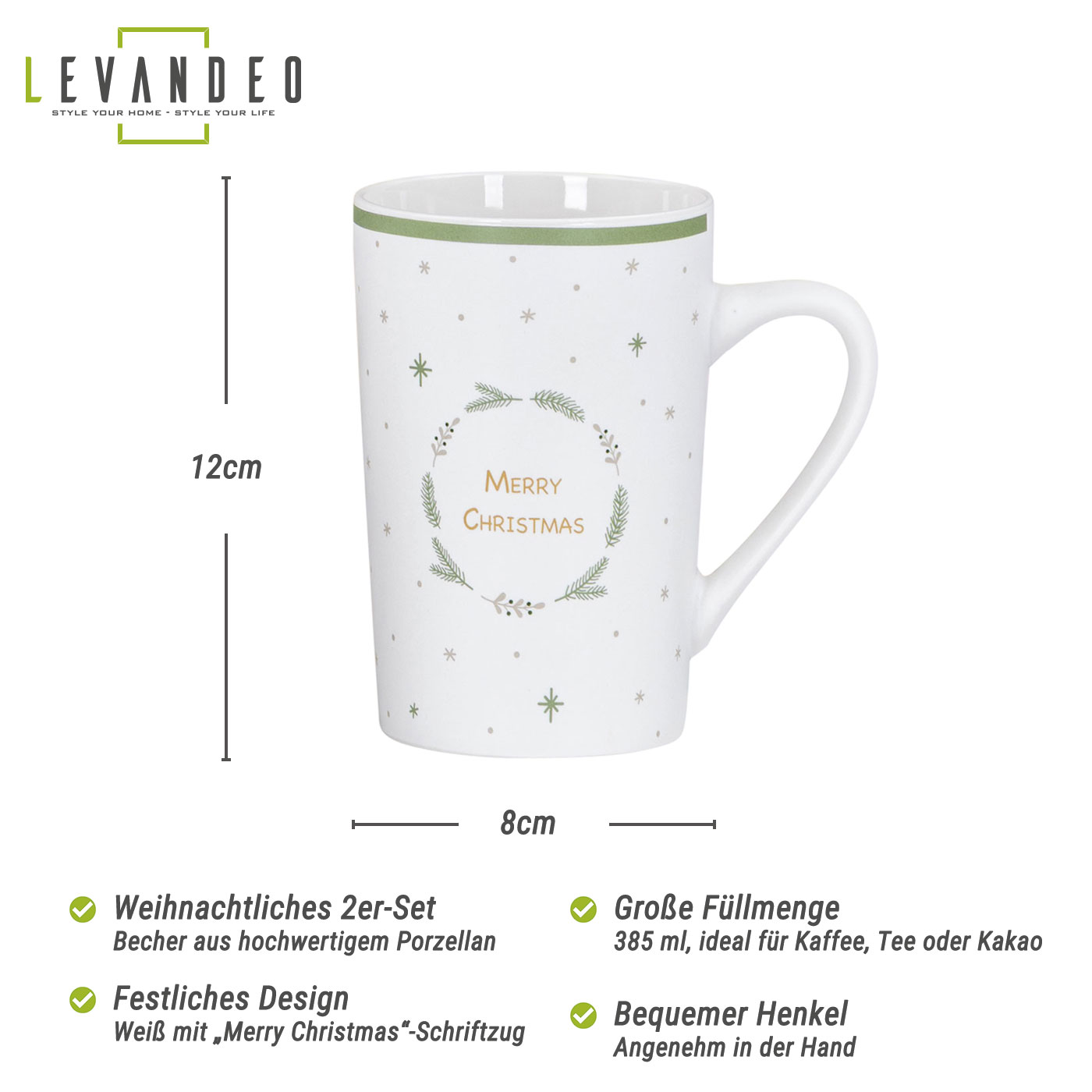 Tassen Set Weihnachten 2er Porzellan Kaffeebecher Merry Christmas Motiv Geschenk