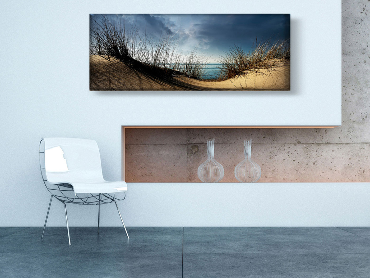 levandeo Glasbild 30x80cm Wandbild Glas Düne Meer Beach Strand Natur Wasser Deko