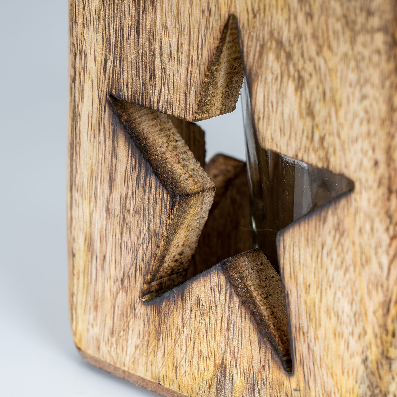2er Set Windlicht Stern Herz 9cm Mangoholz Teelicht Teelichthalter Kerze Glas