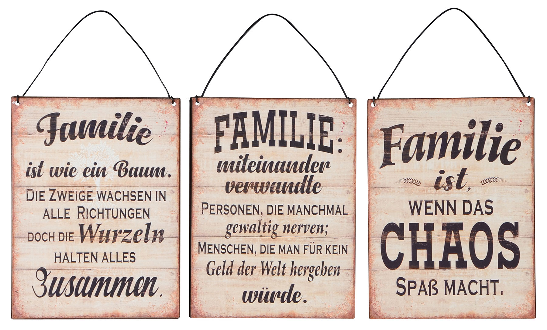 3er Set Blechschilder H20cm Familie Sprüche Braun Schwarz Wandbild Wanddeko Deko