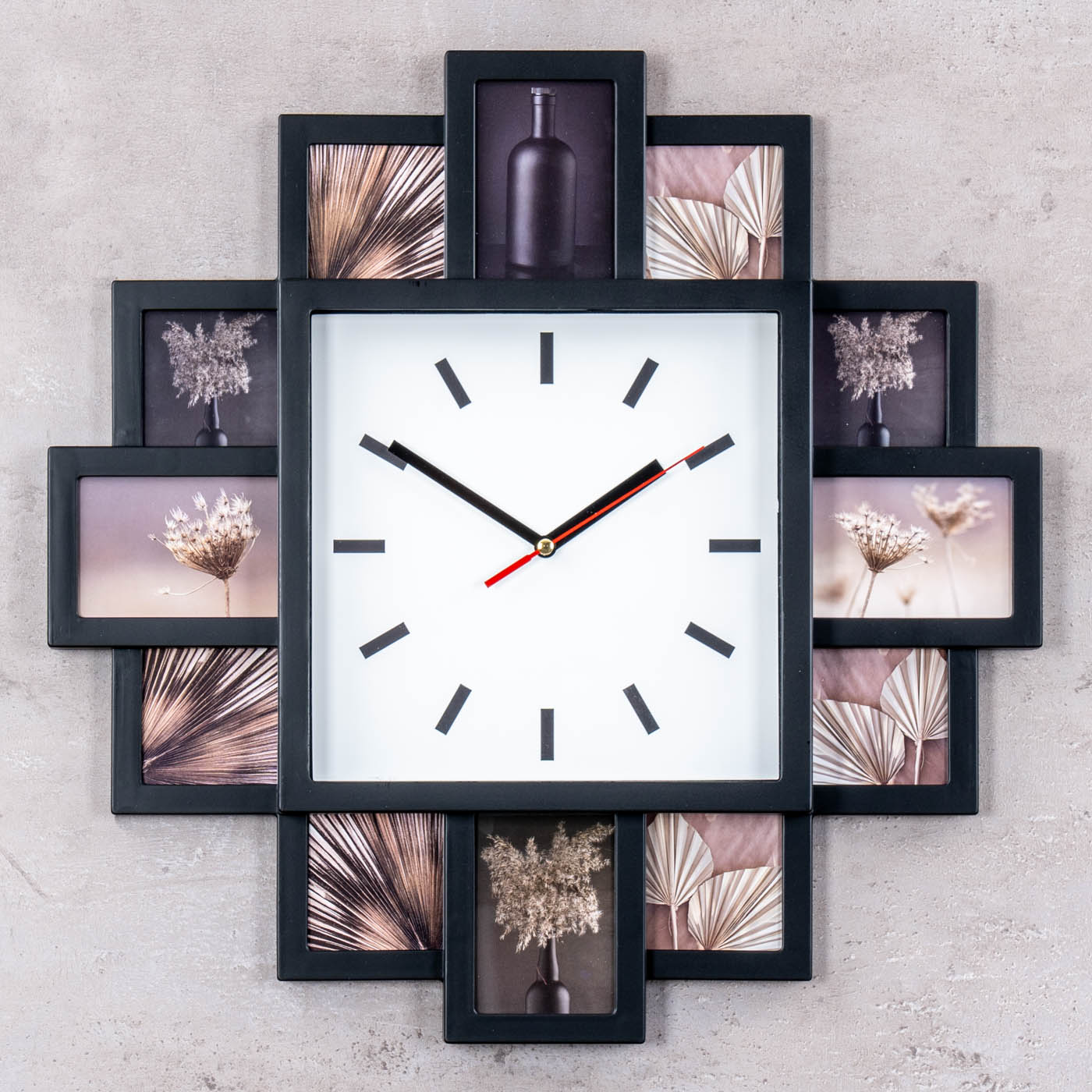 Fotouhr Wanduhr 12 Fotos schwarz - Bilderrahmen Fotogalerie Foto Uhr