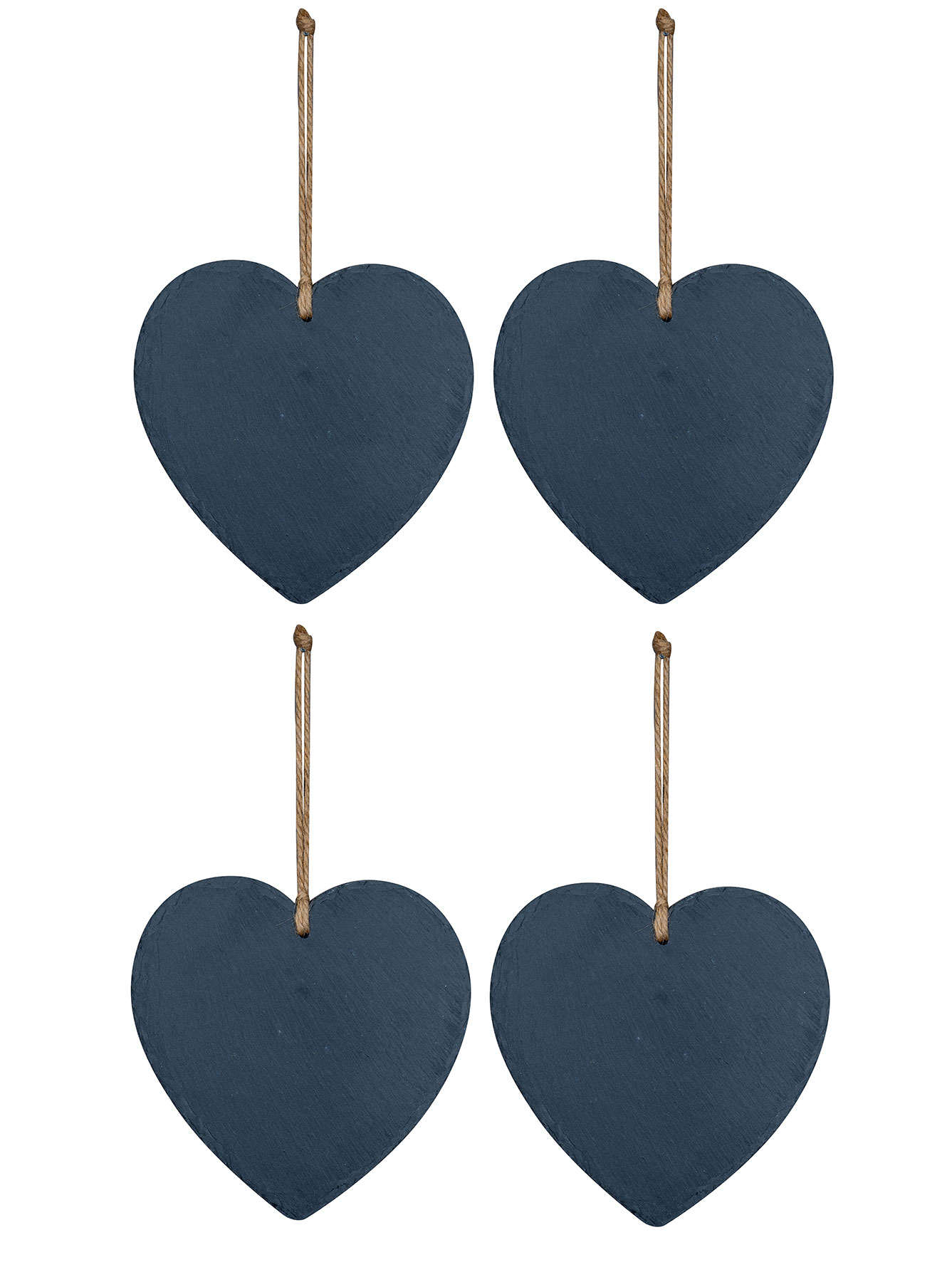 4er Set Schiefertafel Herz 20x20cm Schieferplatte Memotafel Türschild Dekohänger