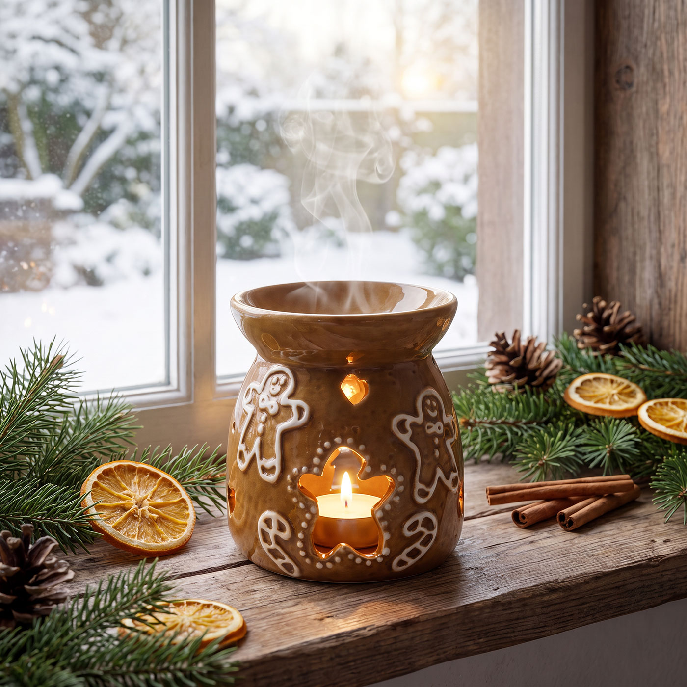 Duftlampe Lebkuchen H11cm Keramik Braun Weiß Aromalampe Weihnachten Tischdeko