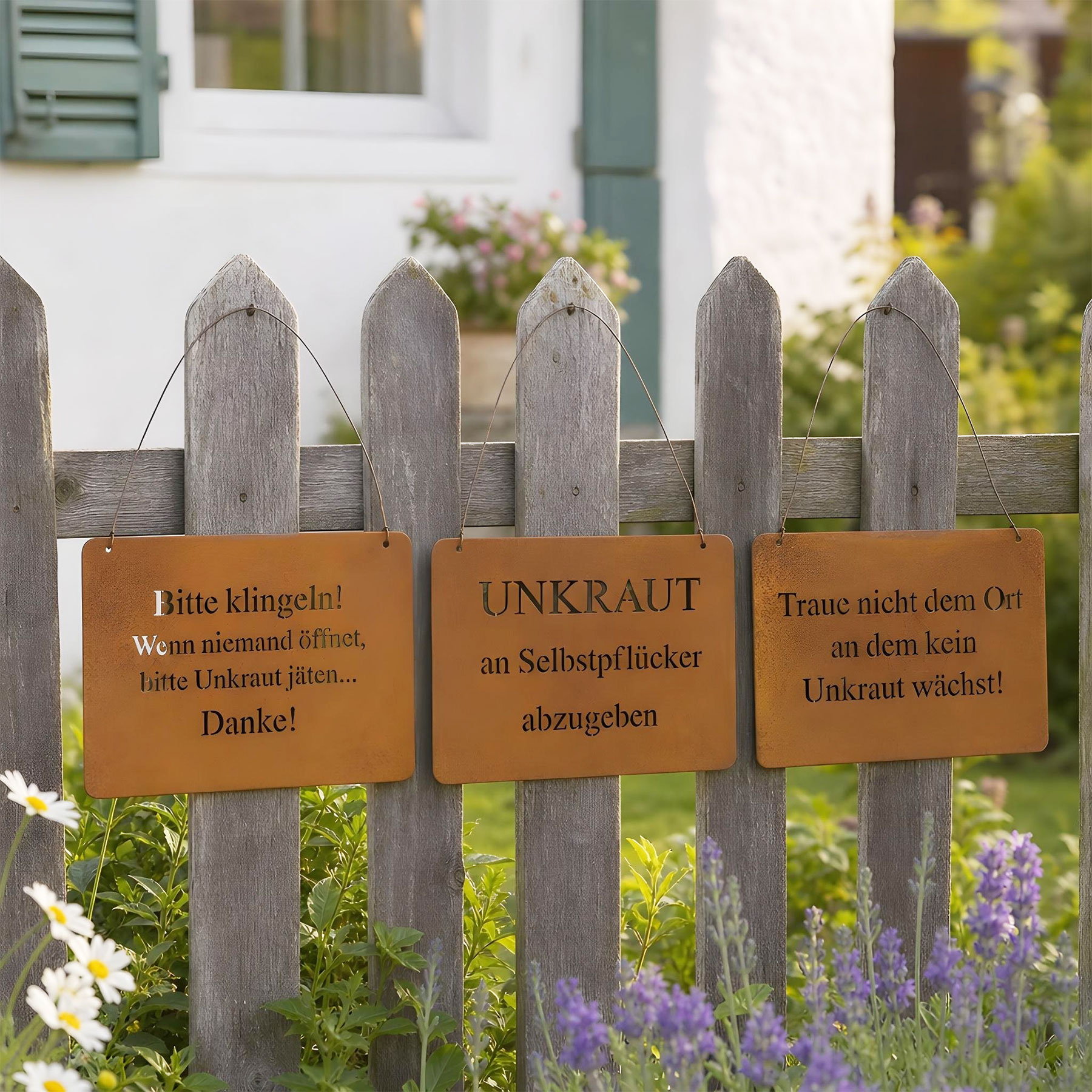 3er Set Wandbilder Sprüche 18x13cm Schilder Garten-Deko Türschild Edelrost