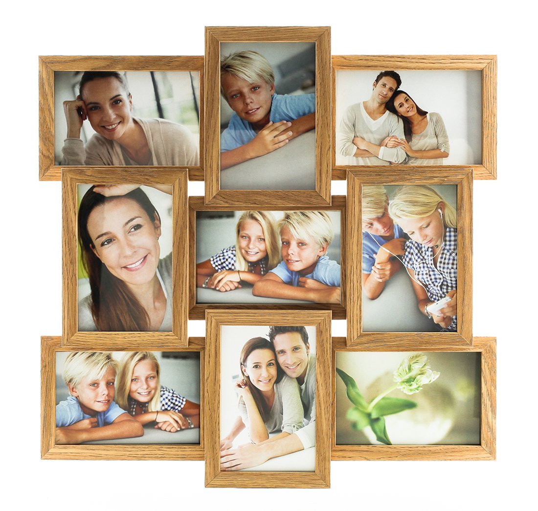 levandeo Bilderrahmen Collage 45x45cm 9 Fotos 10x15 Eiche MDF Holz Glasscheiben