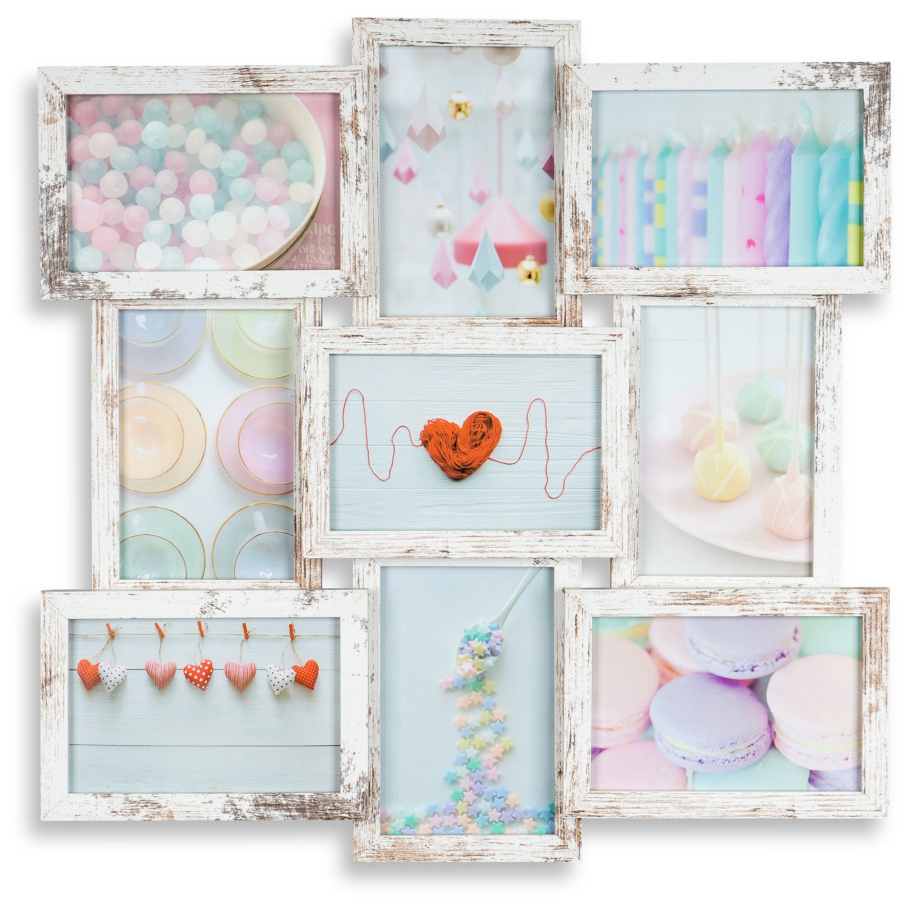 levandeo Bilderrahmen Collage 45x45cm 9 Fotos 10x15 Shabby Chic MDF Holz Glas