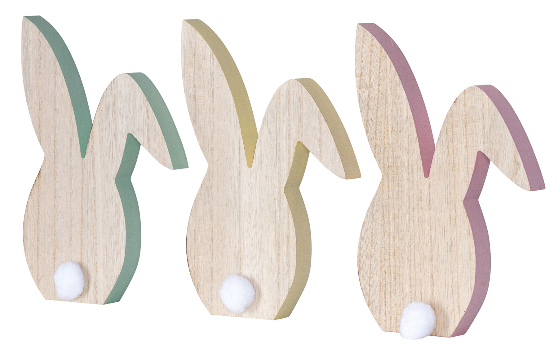 3er Set Hase H22cm Holz Silhouette Gelb Rosa Grün Osterhase Tischdeko Oster-Deko