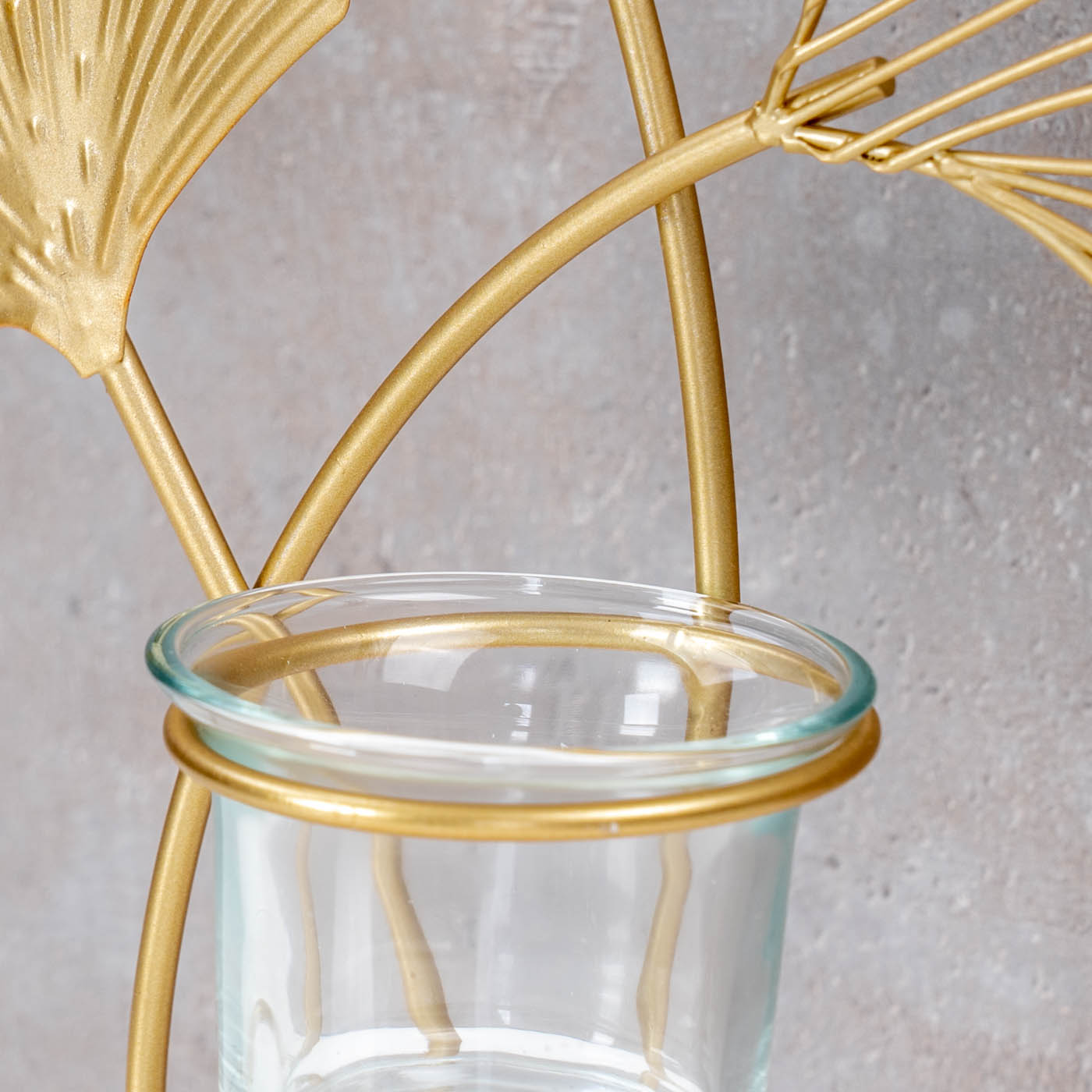 Teelichthalter H34cm Ginkgo Gold Metall Kerzenhalter Kerzenständer Tischdeko