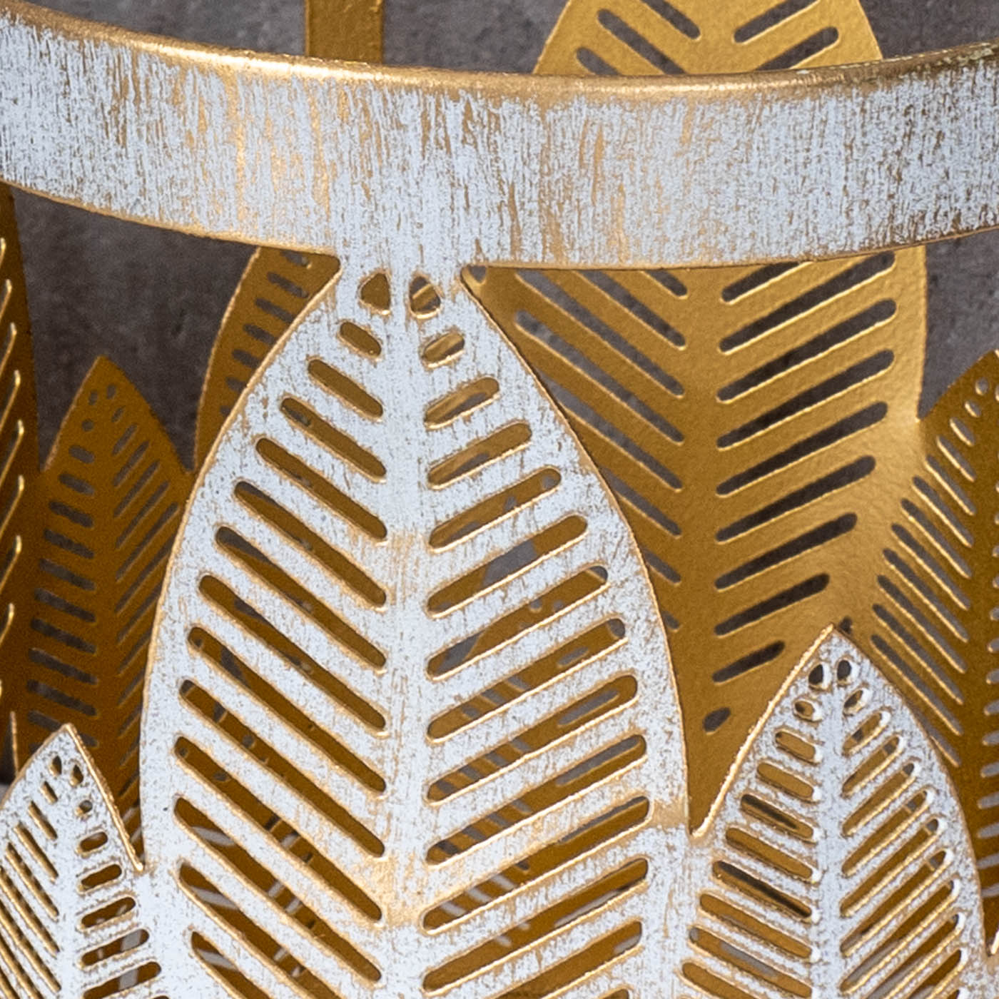 2er Set Windlicht 13x18cm Weiß Gold Metall Teelichthalter Blattdekor Tischdeko