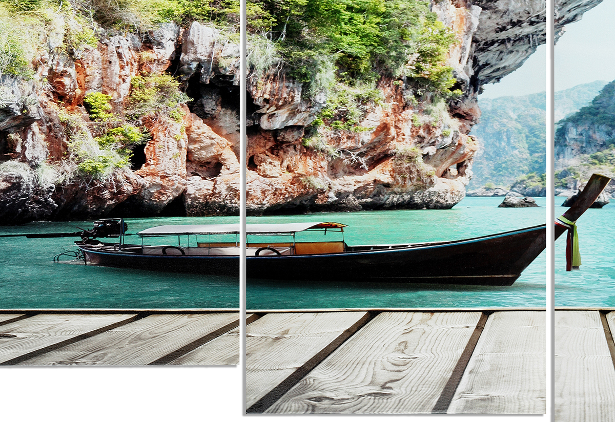 Wandbild 4 teilig Wasser Landschaft Boot Natur Canyon Bild Leinwand