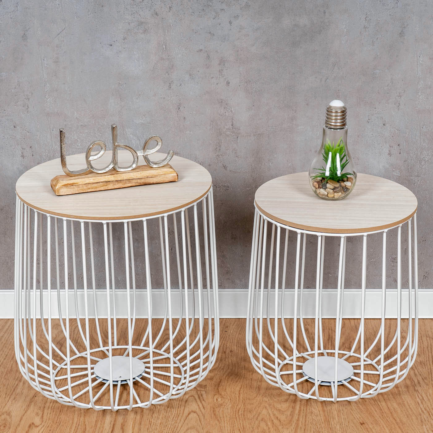 2er Set Beistelltisch Metall Weiß Metallkorb Korb Tisch Couchtisch Deckel Deko