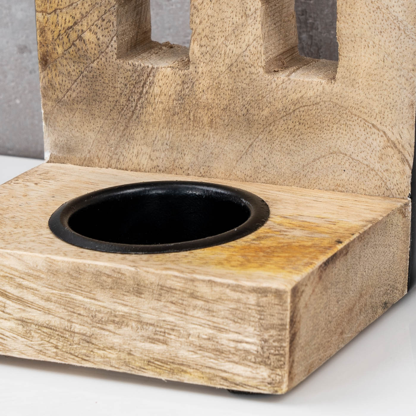 3er Set Teelichthalter H12-19cm Mango Holz Haus Kerzenhalter Braun Schwarz Deko