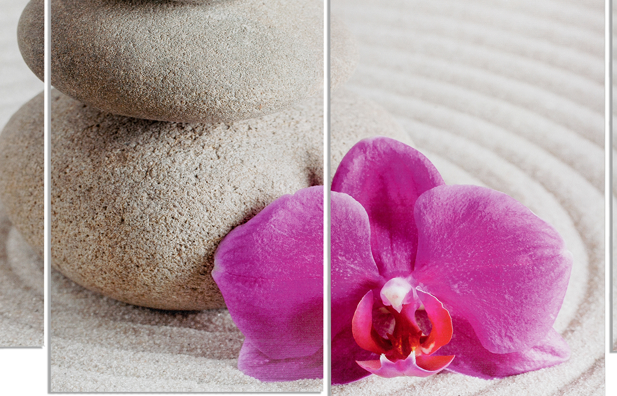 Wandbild 4 teilig Sand Wellness rosa Orchidee Feng Shui  Bild Leinwand