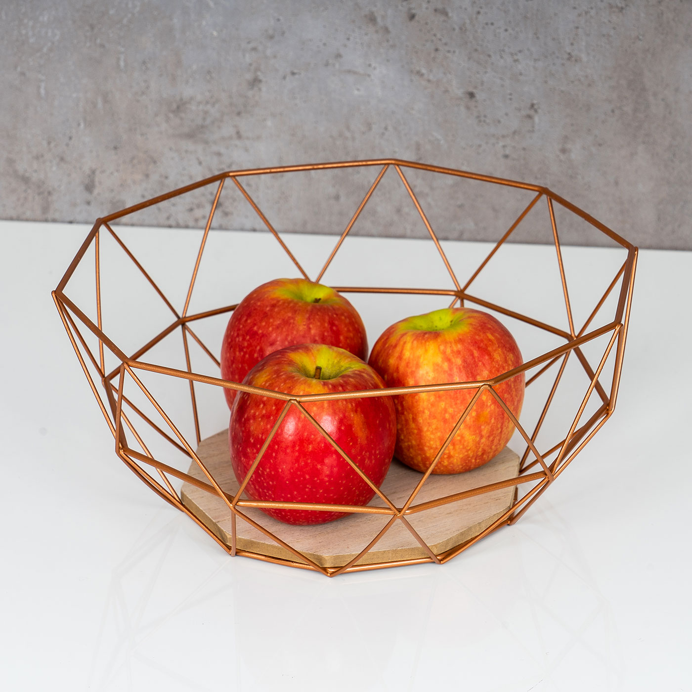 2er Set Korb Metall Kupfer 26x12cm Modern Holz MDF Braun Schüssel Schale Design