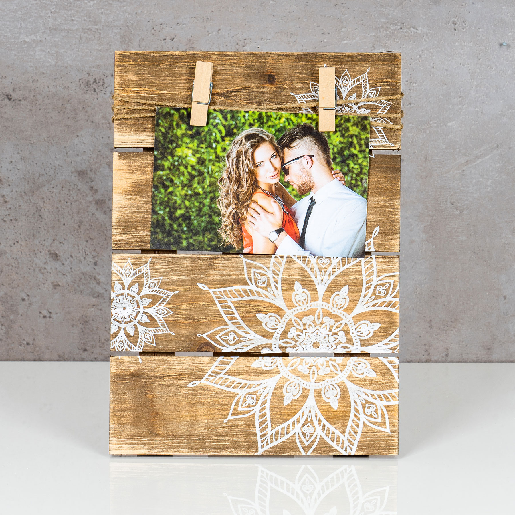 Bilderrahmen Fotoleine 10x15cm Klammern Mandala Holz Fotorahmen Tischdeko