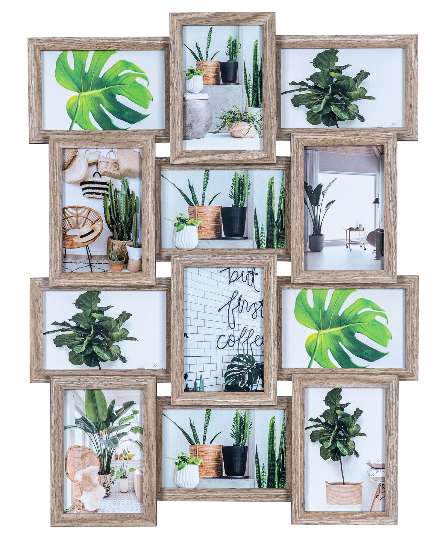 levandeo Bilderrahmen Collage 45x58cm 12 Fotos 10x15 Eiche gekälkt MDF Holz Glas