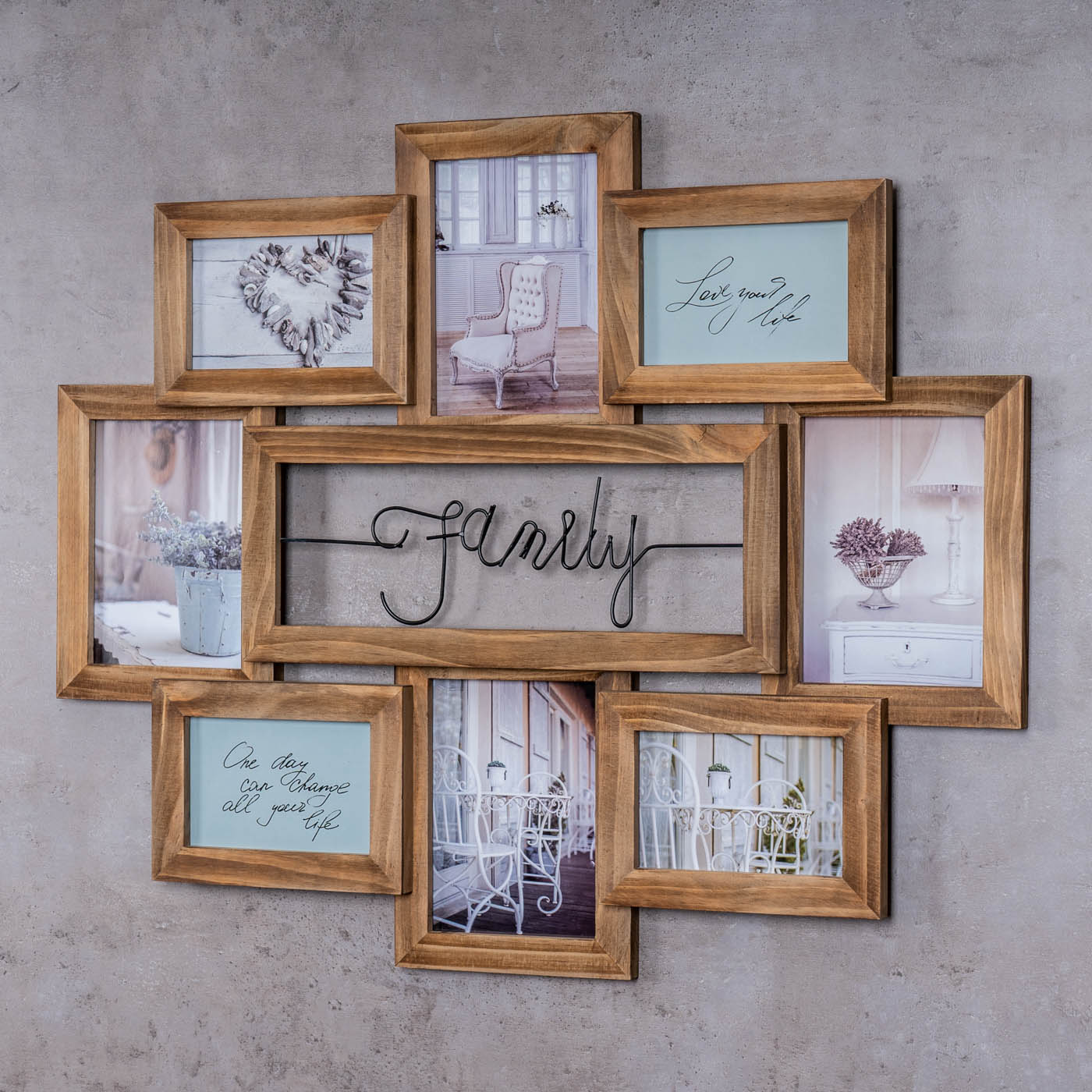 Bilderrahmen 68x56cm 8 Fotos Family Echtholz Braun Fotorahmen Shabby Chic Deko