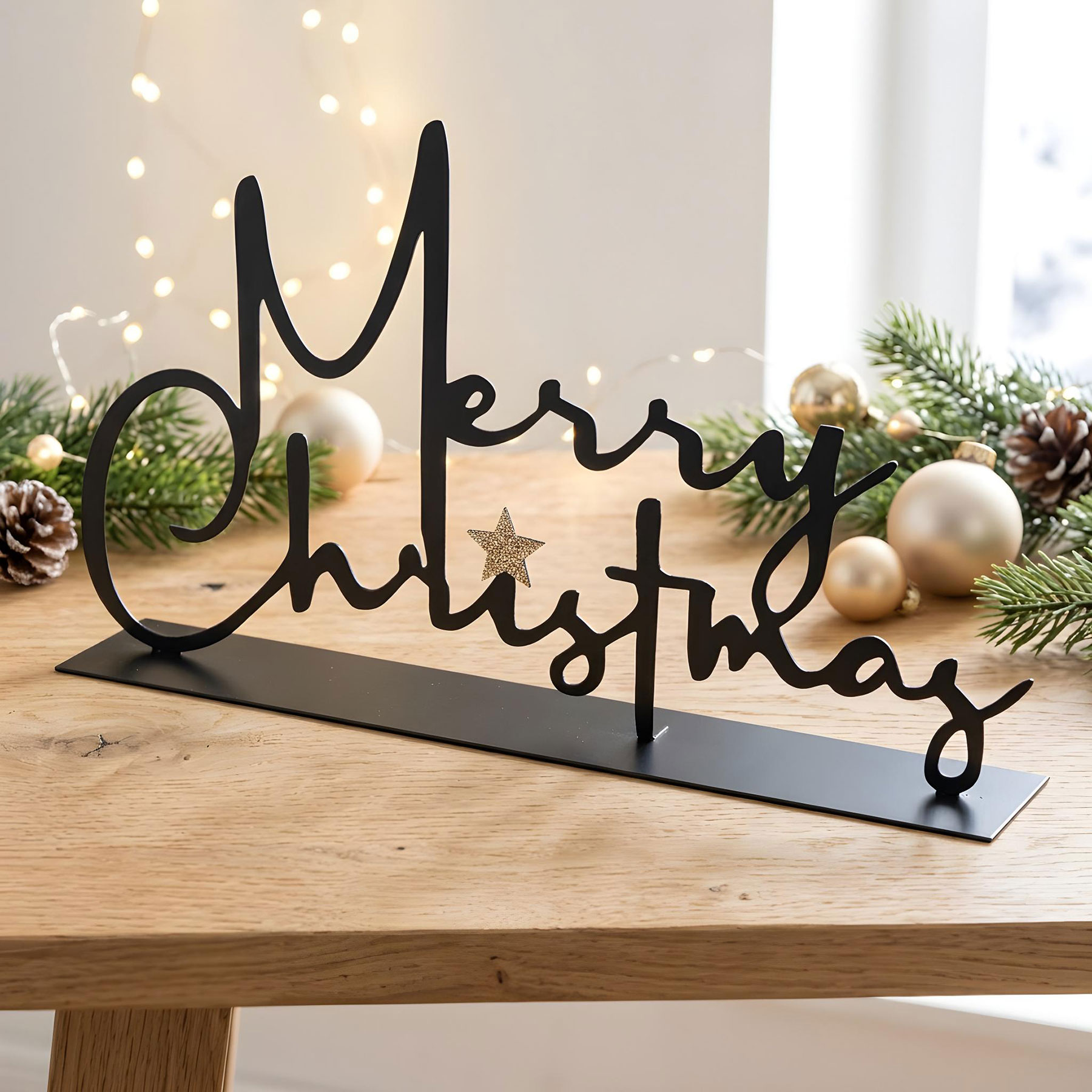 Schriftzug Merry Christmas 28cm Metall Schwarz Tischdeko Weihnachtsdeko Spruch