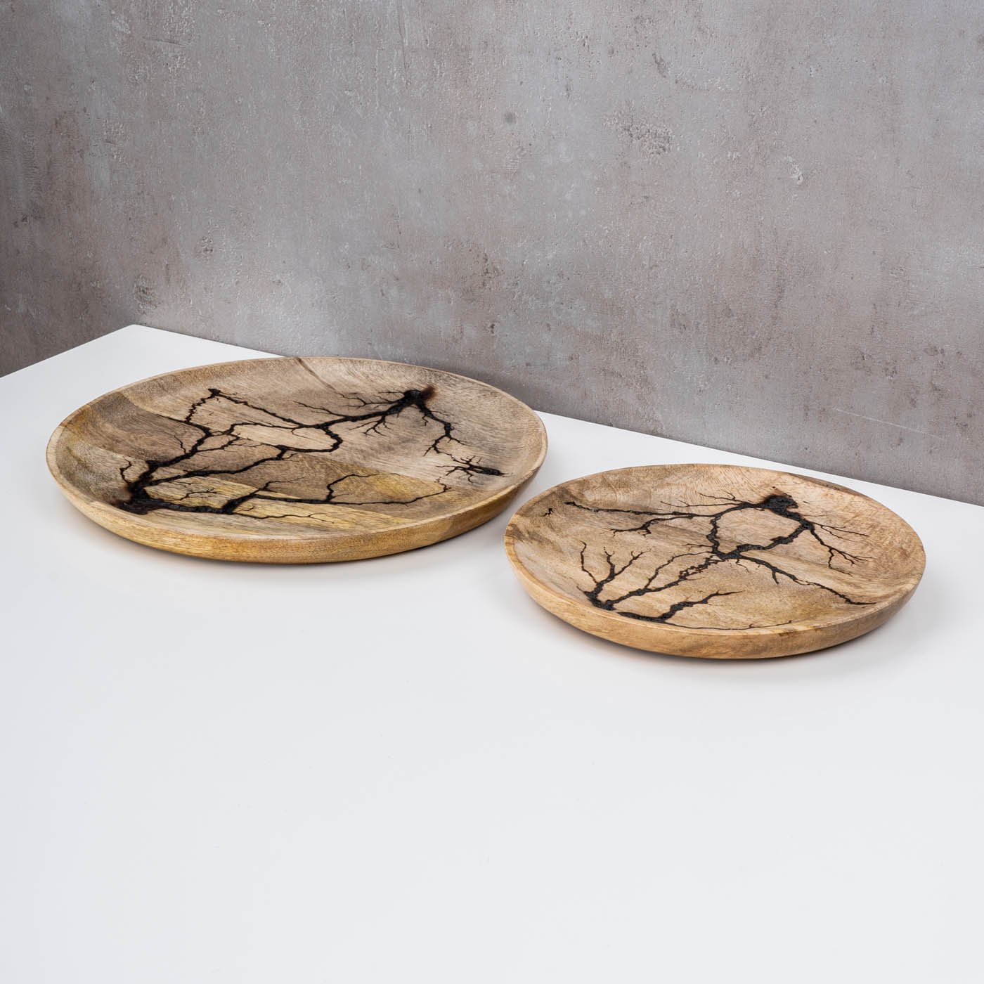 2er Set Teller Holz Ø22-30cm Mango Natur Braun Muster Unikat Deko Holzteller