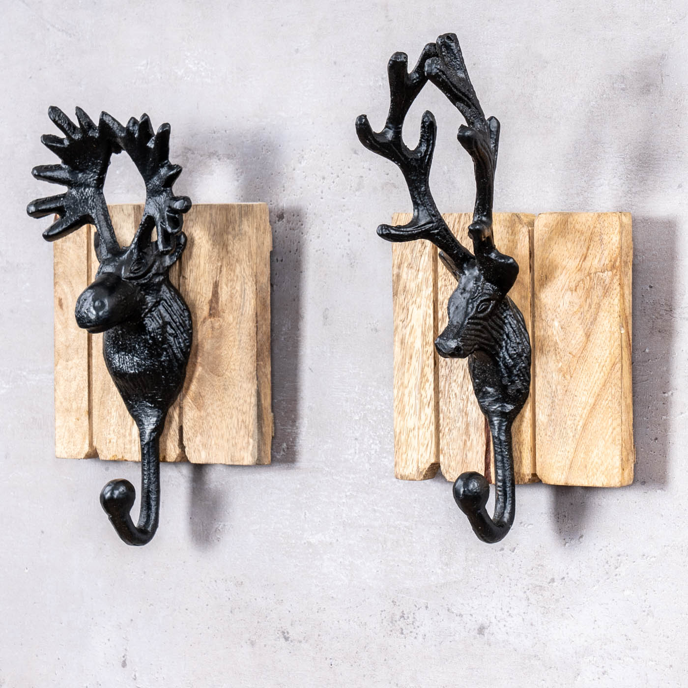 2er Set Kleiderhaken Hirsch Natur Schwarz Garderobe Deko Wandhaken Wandgarderobe