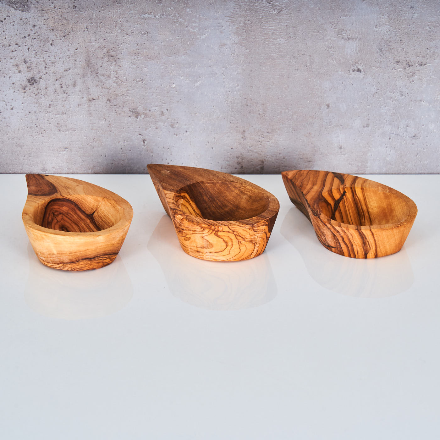 3er Set Dipschale 12x6cm Olivenholz Tropfen Mini-Schale Antipasti Schälchen Küche Unikat