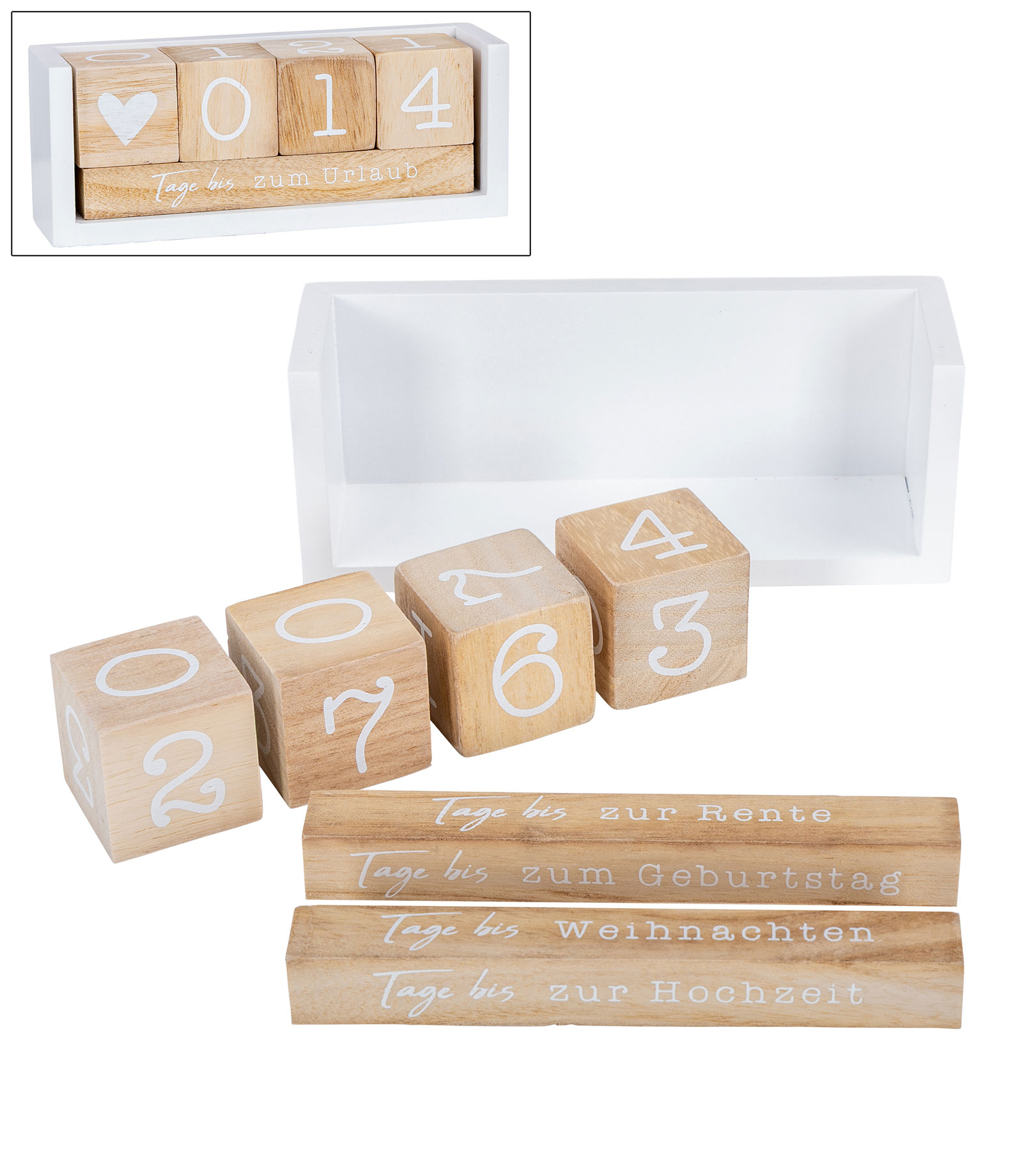 Würfel Countdown Kalender Holz Natur Weiß Holzkalender Tischkalender Event