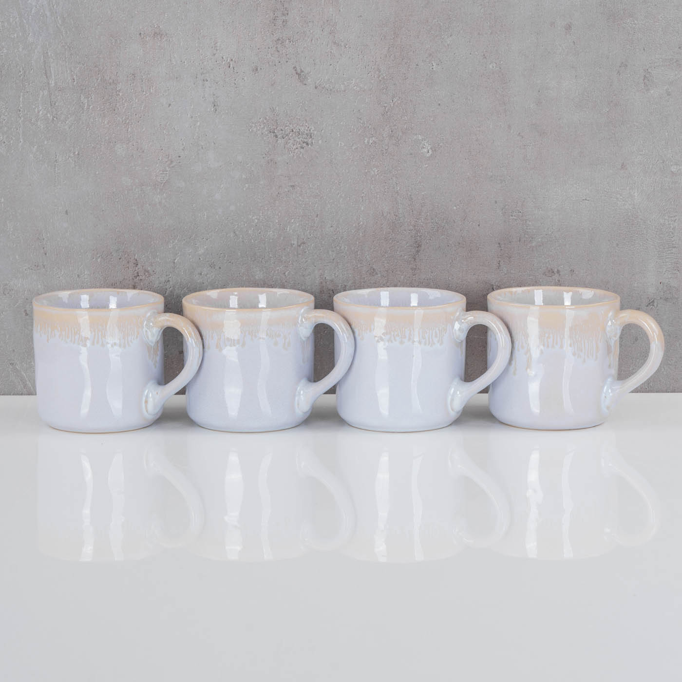 4er Set Steingut Becher 350ml Tasse Grau Kaffeepott Tasse Modern Design Küche